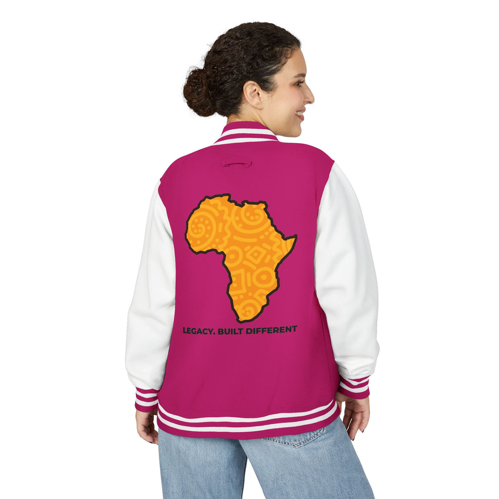 Africa Pattern Letterman Jacket — "Legacy. Built Different" Varsity Coat