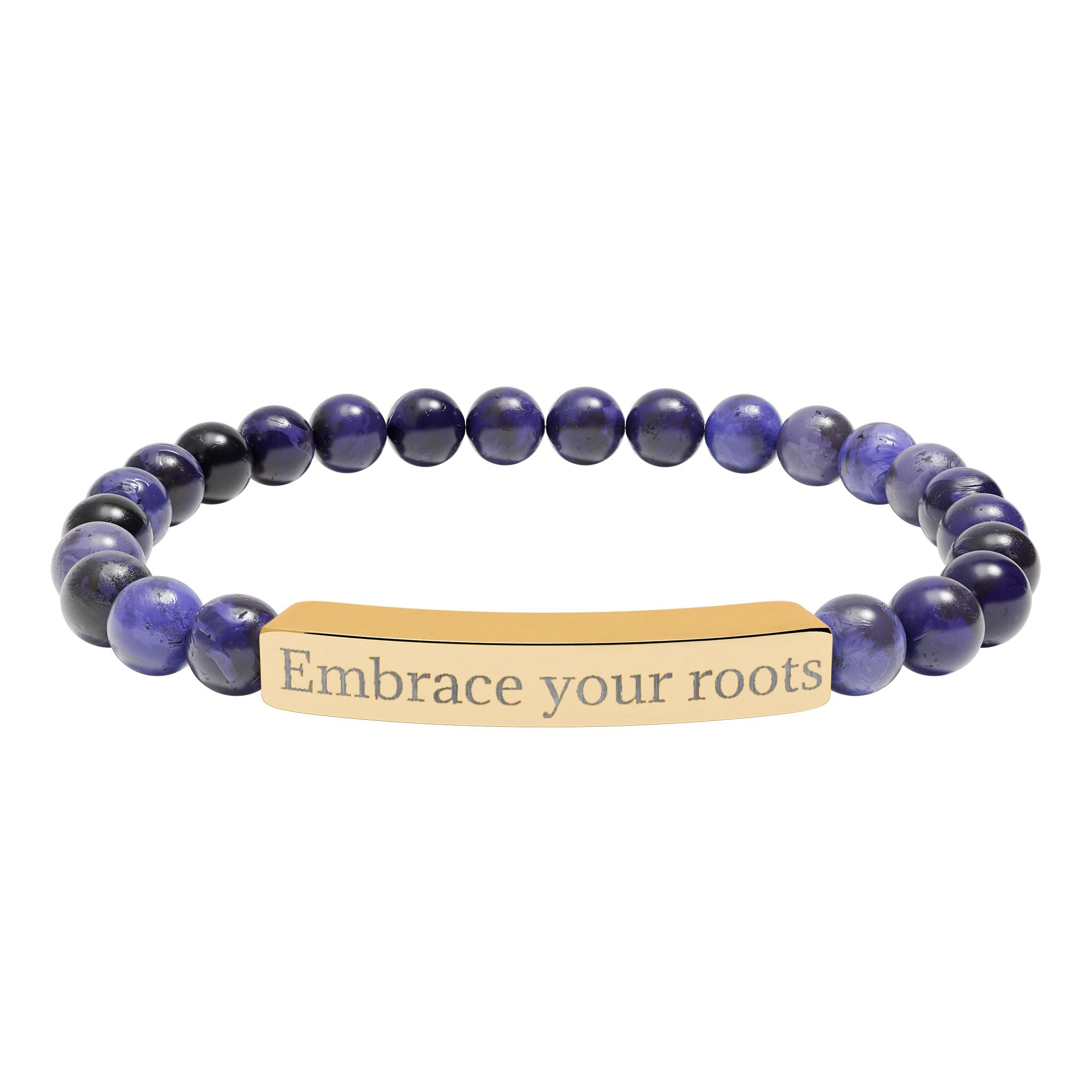 Engraved Natural Stone Stretch Bracelet — 'Embrace Your Roots' Beaded Bar Bracelet