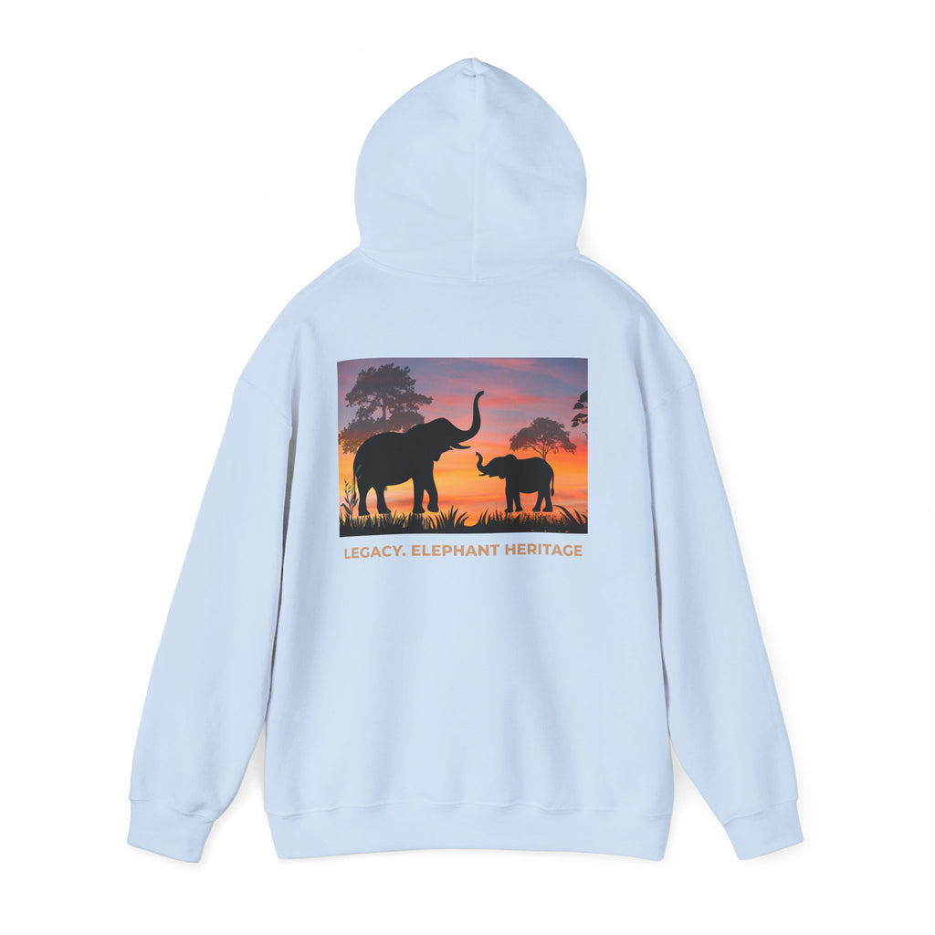 Elephant Heritage Hoodie — Sunset Silhouette "Legacy. Elephant Heritage"