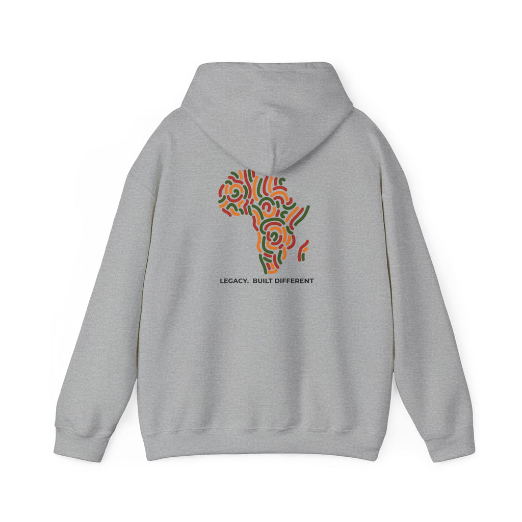 Africa Pattern Hoodie — "Legacy: Built Different" Graphic Sweatshirt