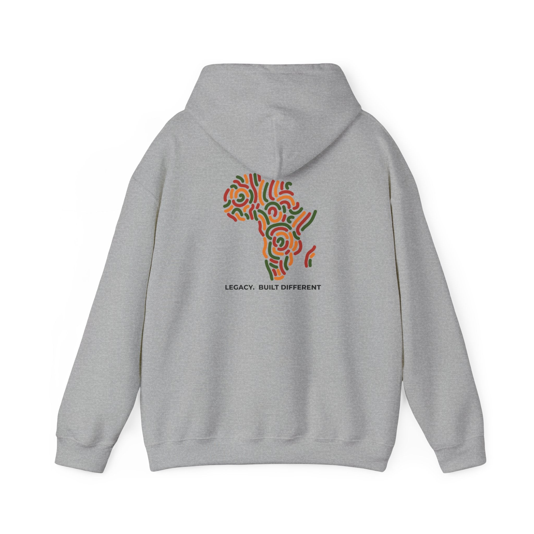 Africa Pattern Hoodie — "Legacy: Built Different" Graphic Sweatshirt