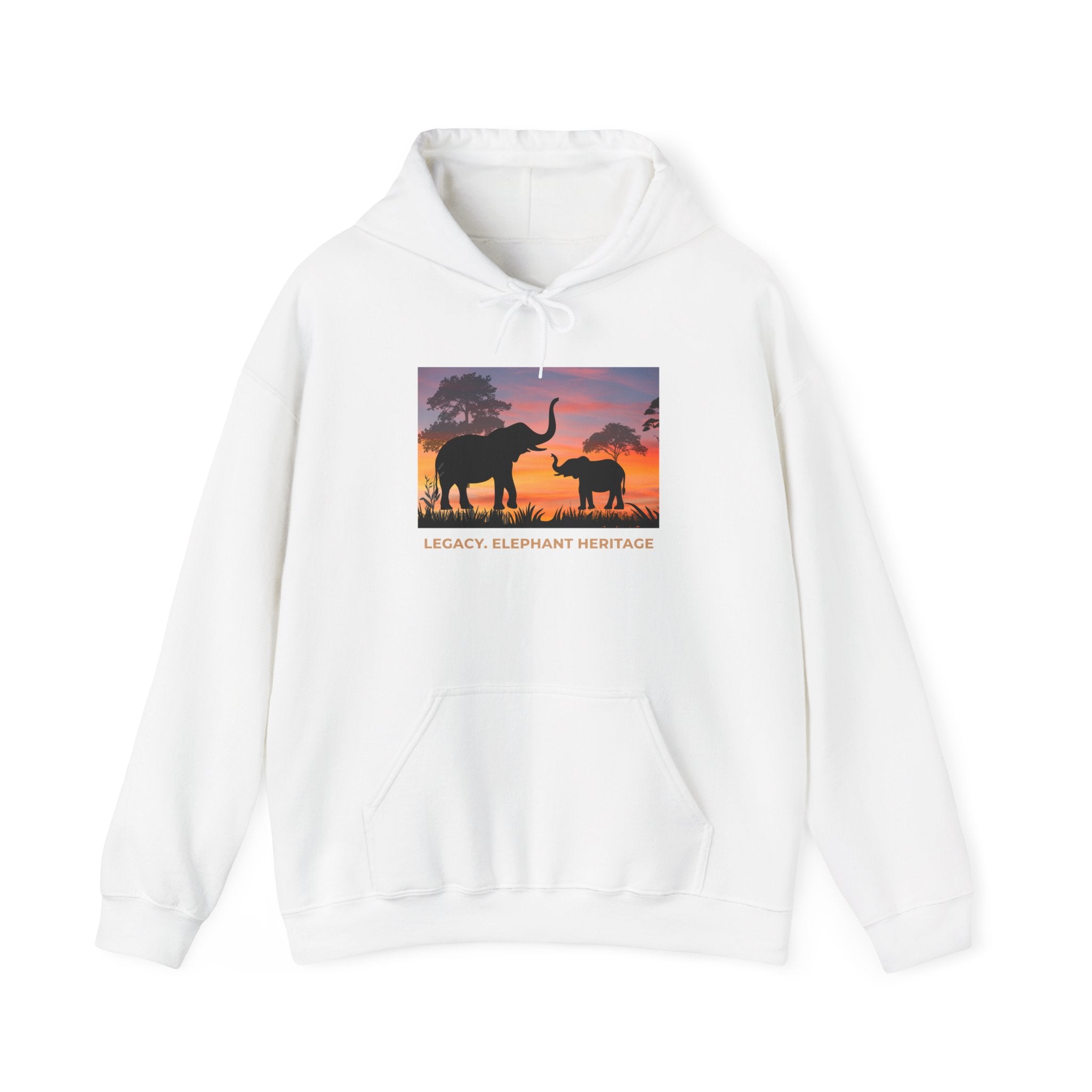 Elephant Heritage Hoodie — Sunset Silhouette "Legacy. Elephant Heritage"