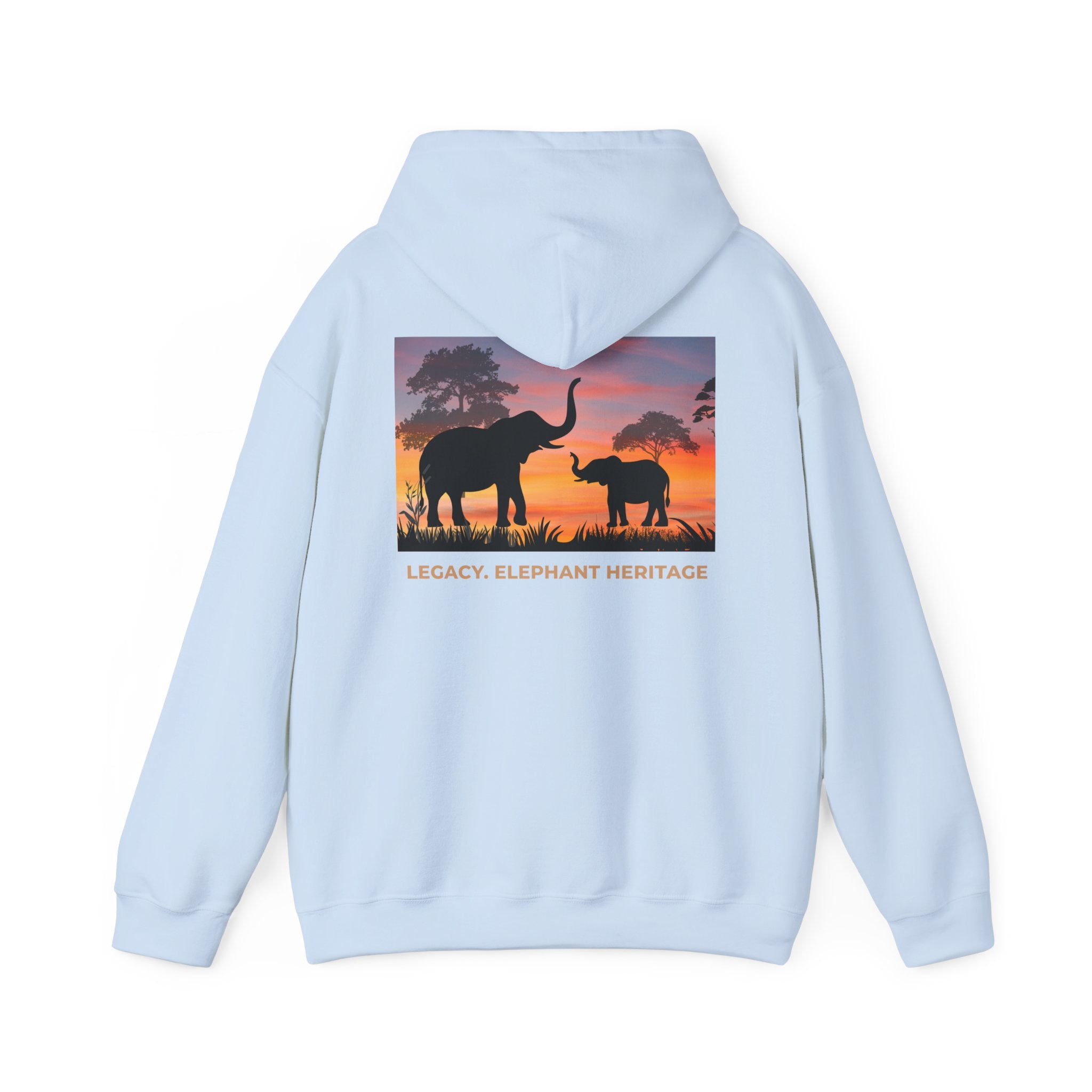 Elephant Heritage Hoodie — Sunset Silhouette "Legacy. Elephant Heritage"