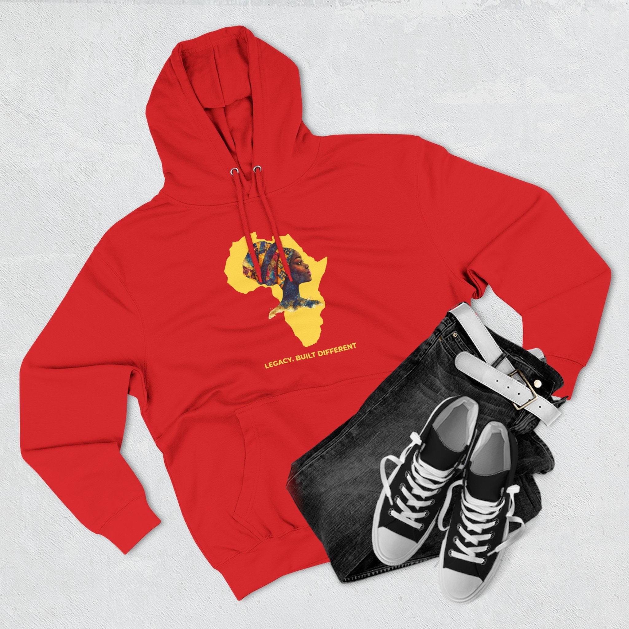 Hoodie — African Profile Art on Yellow Africa Silhouette (Legacy, Beauty, Empowerment)