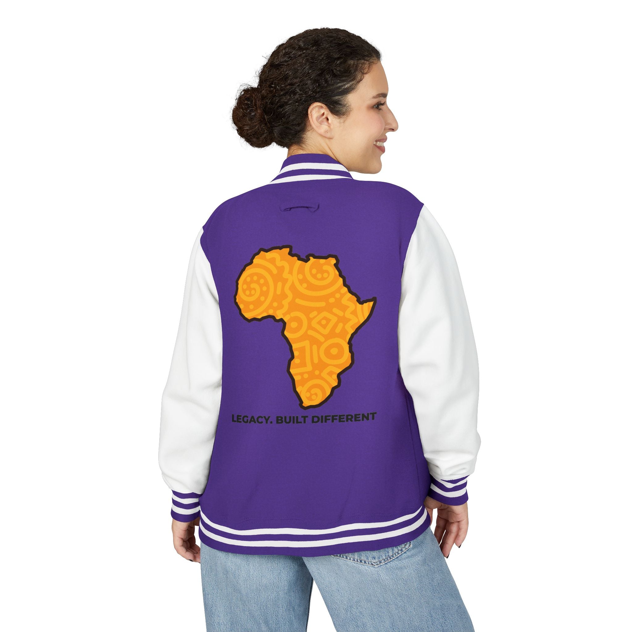 Africa Pattern Letterman Jacket — "Legacy. Built Different" Varsity Coat