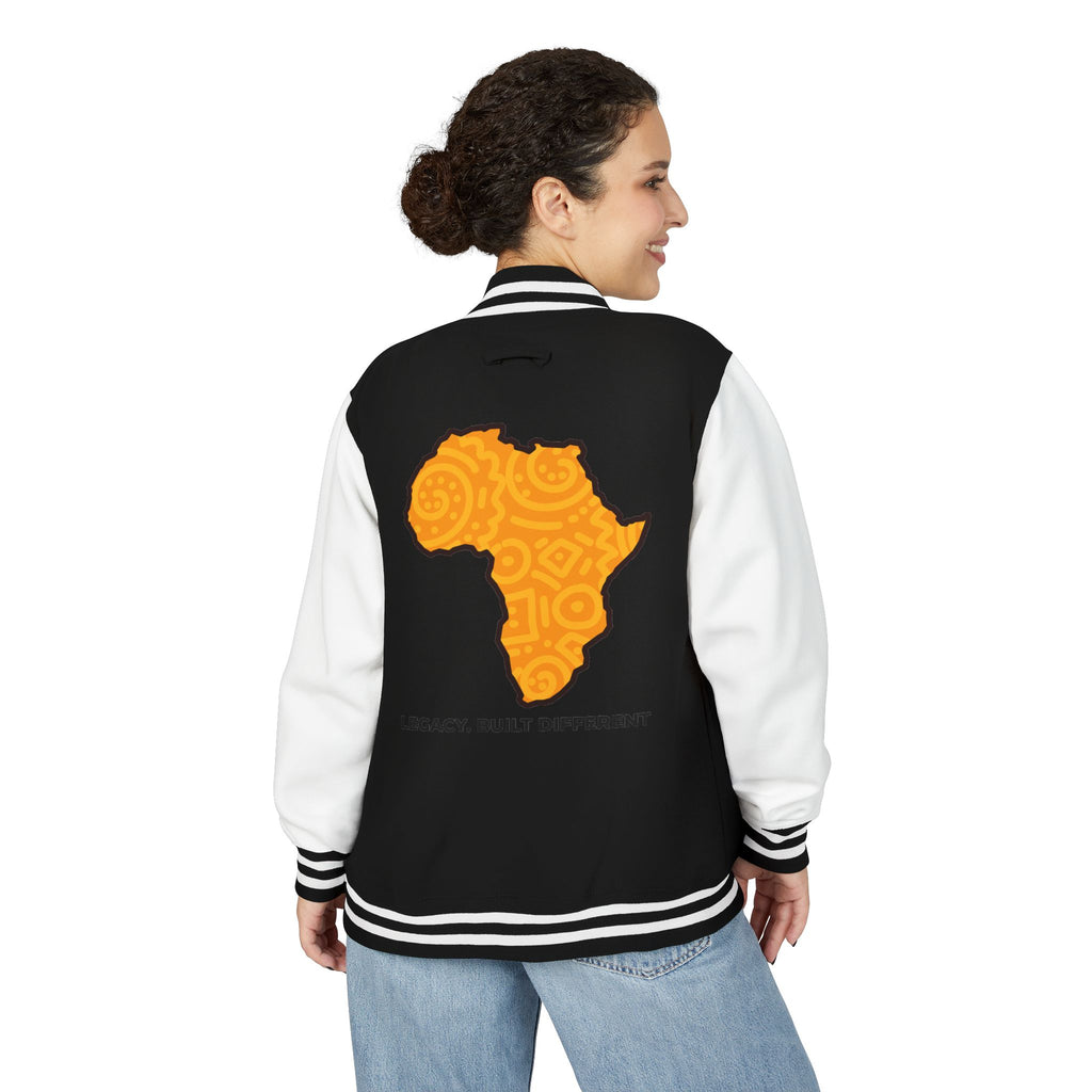 Africa Pattern Letterman Jacket — "Legacy. Built Different" Varsity Coat