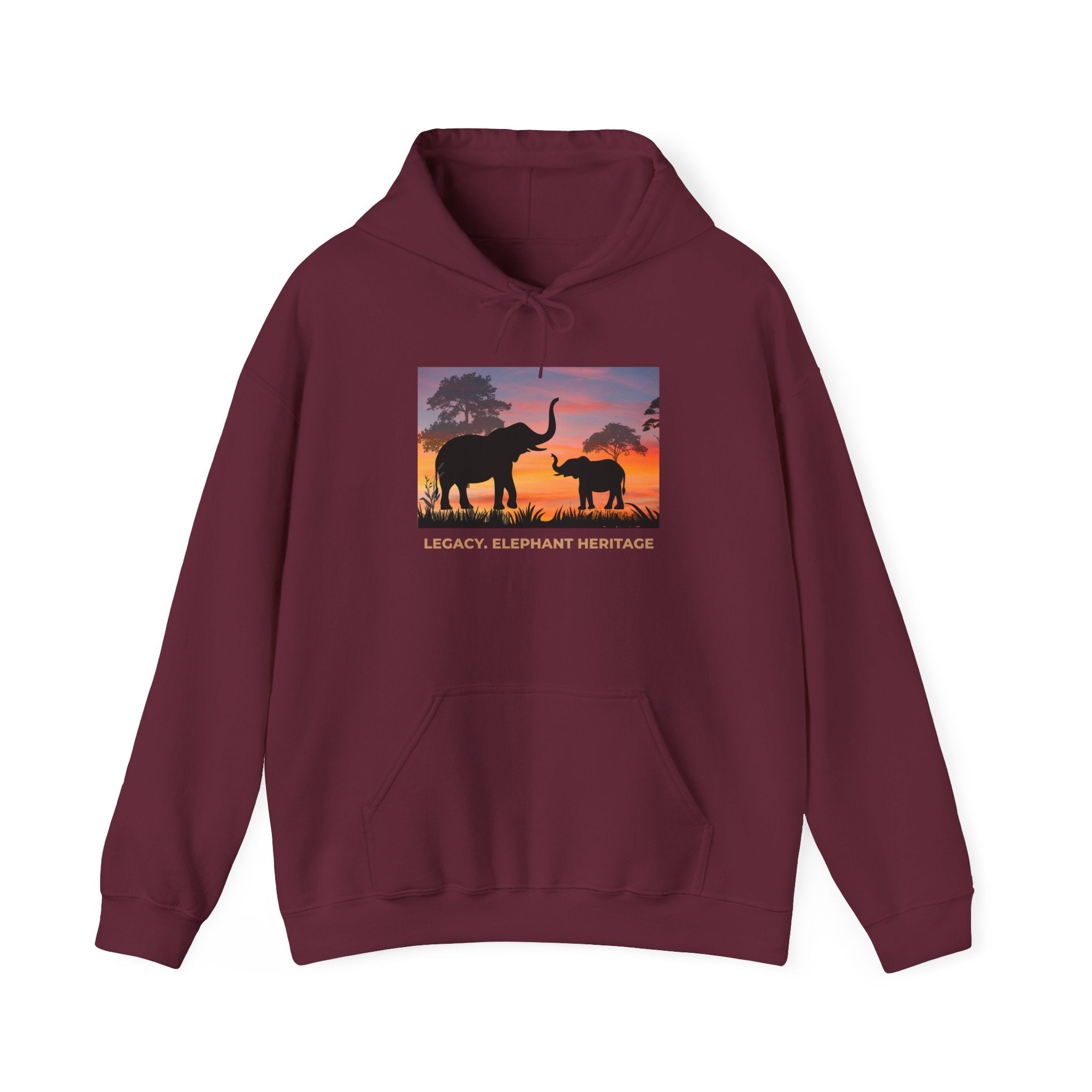 Elephant Heritage Hoodie — Sunset Silhouette "Legacy. Elephant Heritage"