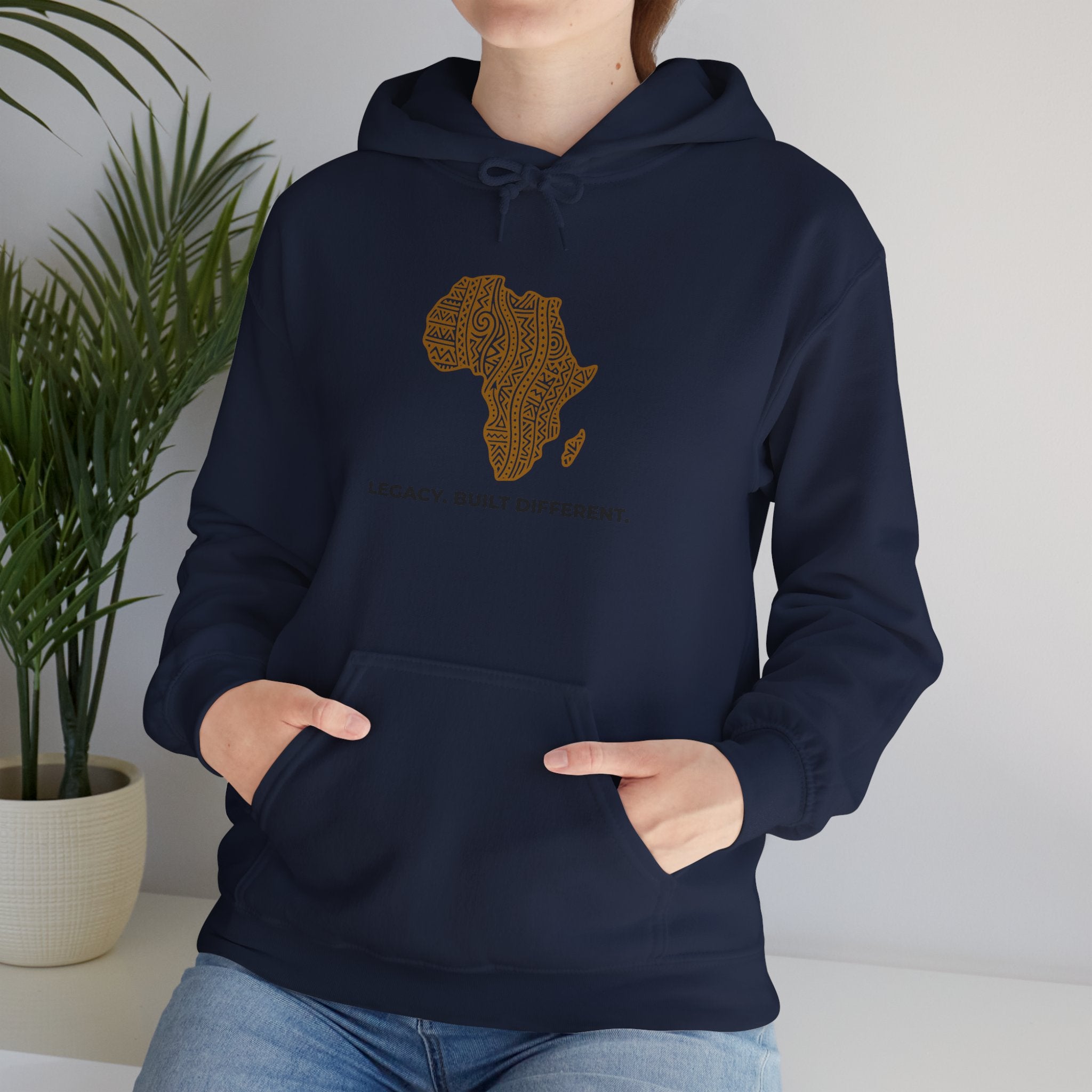 Africa Map Hoodie — 'Legacy. Built Different.' Cultural Pattern Pullover