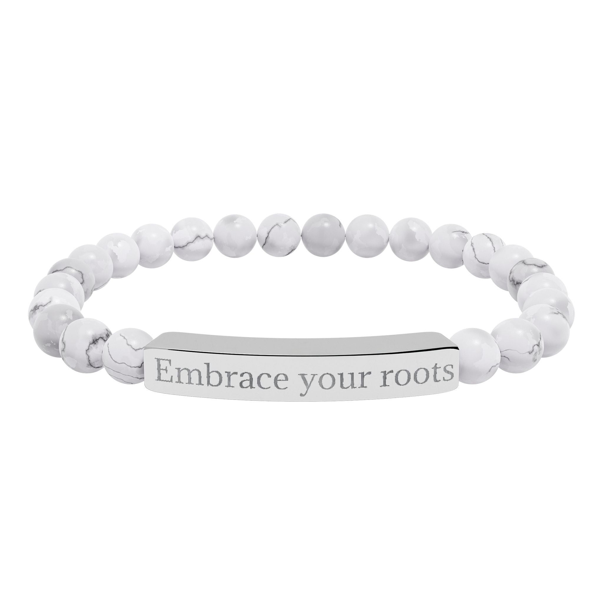 Engraved Natural Stone Stretch Bracelet — 'Embrace Your Roots' Beaded Bar Bracelet