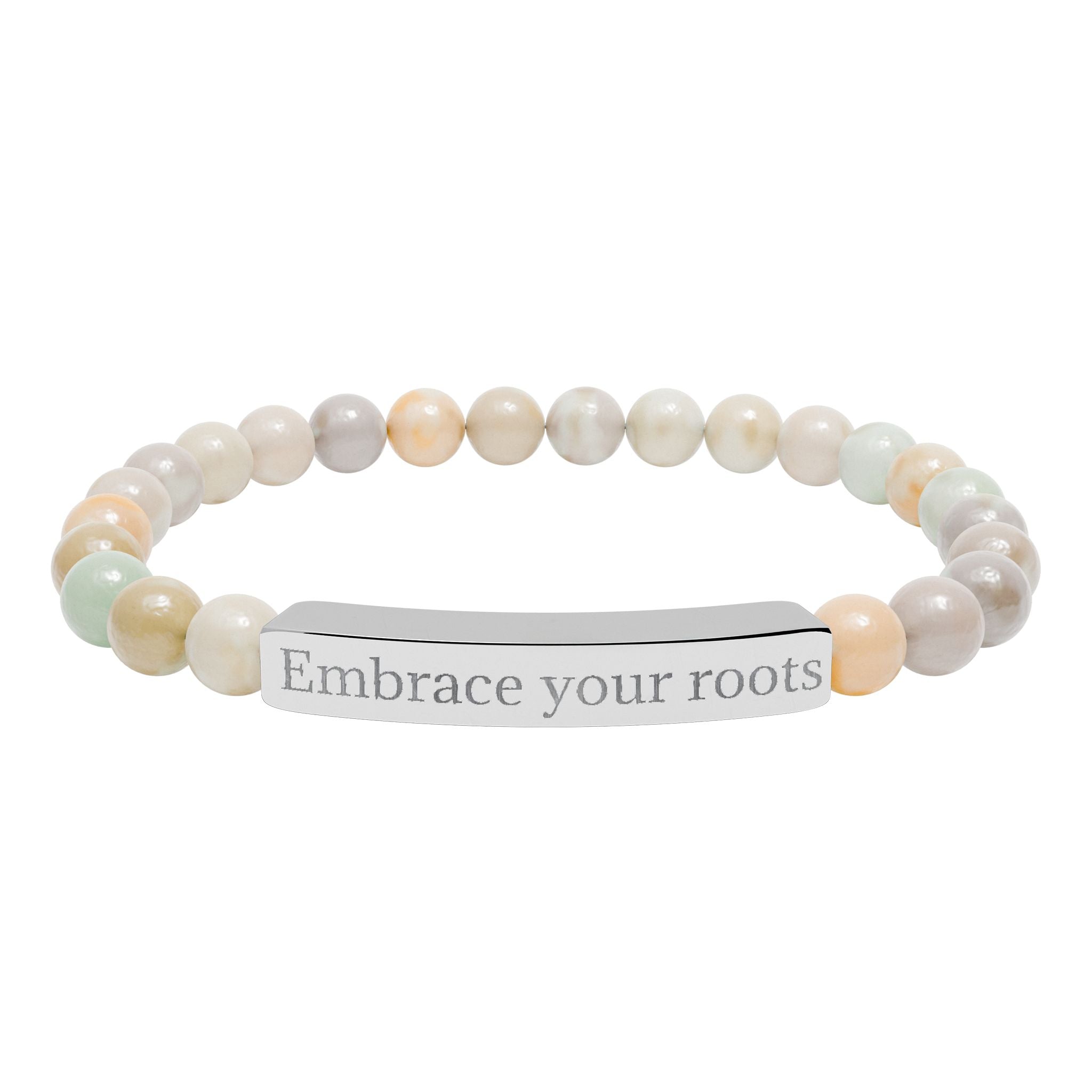 Engraved Natural Stone Stretch Bracelet — 'Embrace Your Roots' Beaded Bar Bracelet