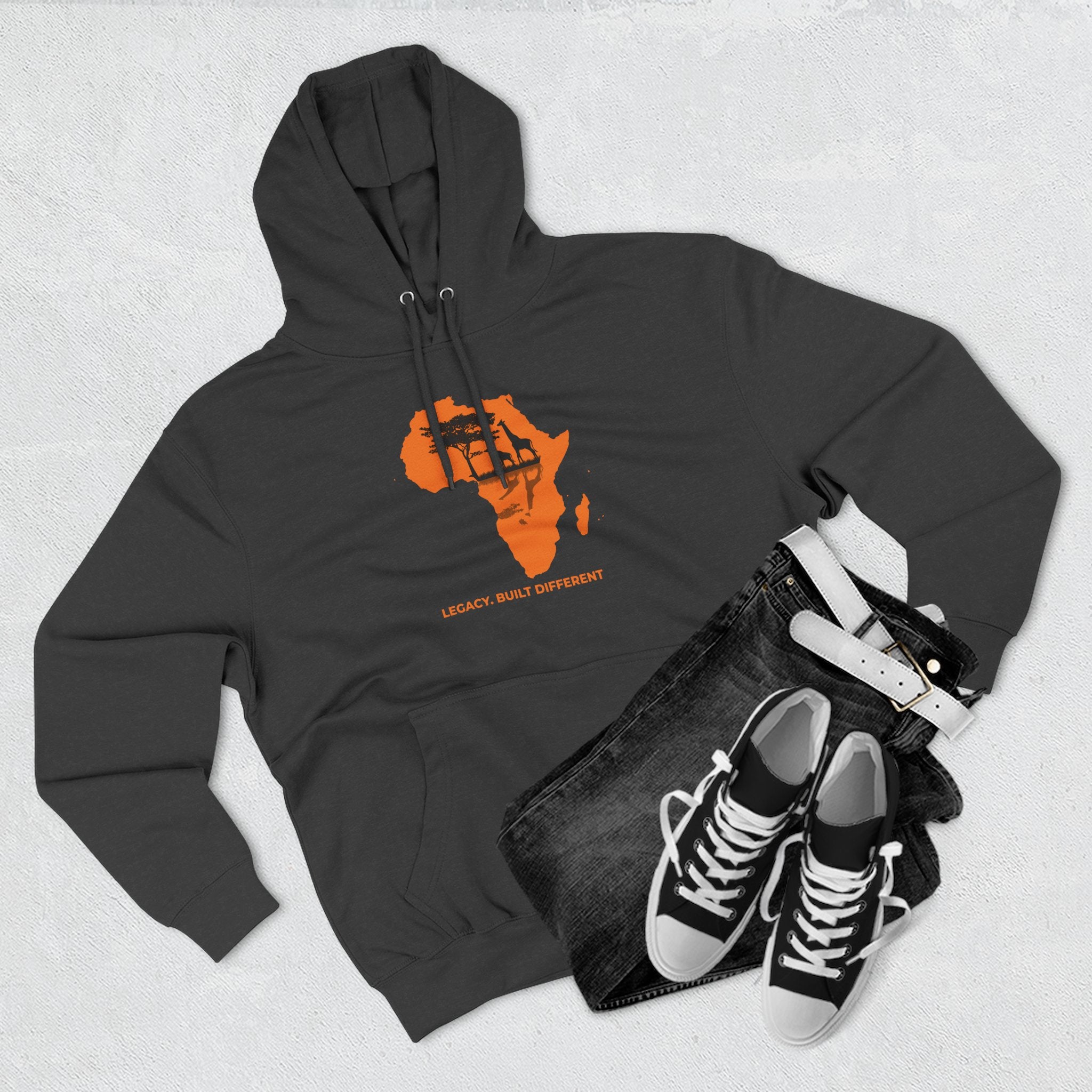 Africa Silhouette Hoodie — 'Legacy: Built Different' Graphic Pullover