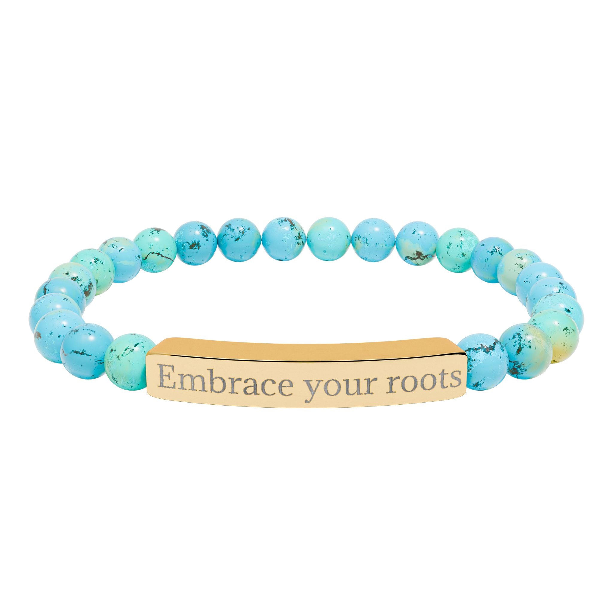 Engraved Natural Stone Stretch Bracelet — 'Embrace Your Roots' Beaded Bar Bracelet