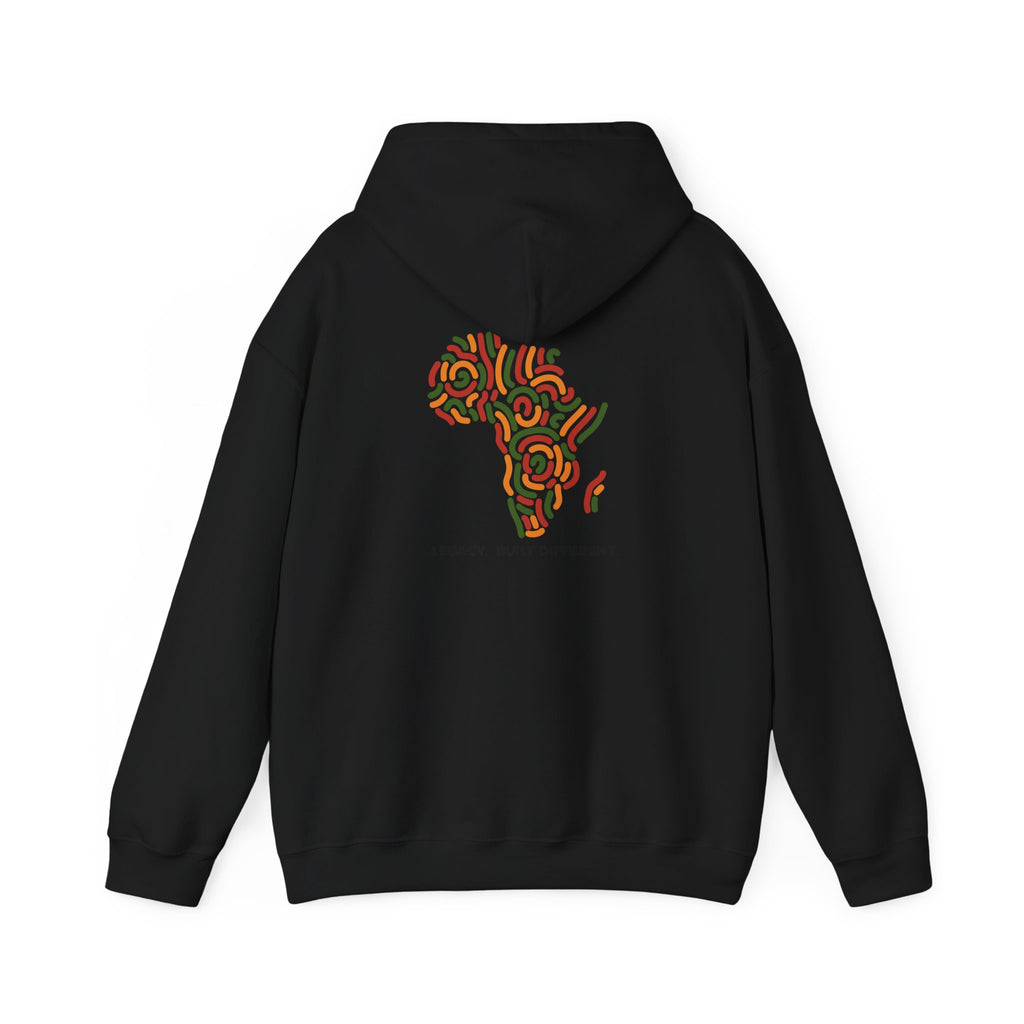 Africa Pattern Hoodie — "Legacy: Built Different" Graphic Sweatshirt