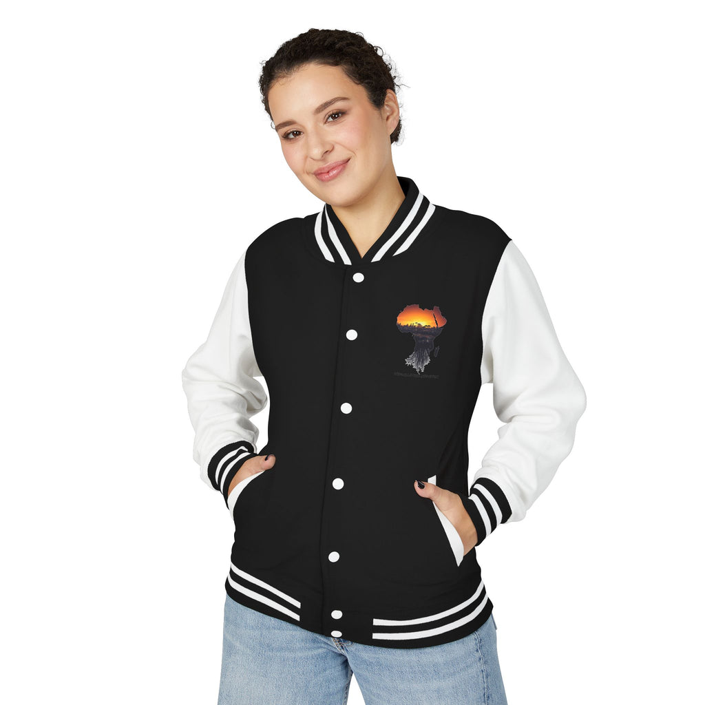 Letterman Jacket — Africa Sunset Map Design ("Legacy. Built Different.")
