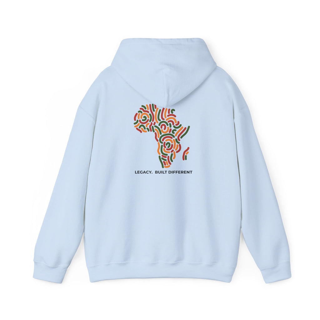 Africa Pattern Hoodie — "Legacy: Built Different" Graphic Sweatshirt