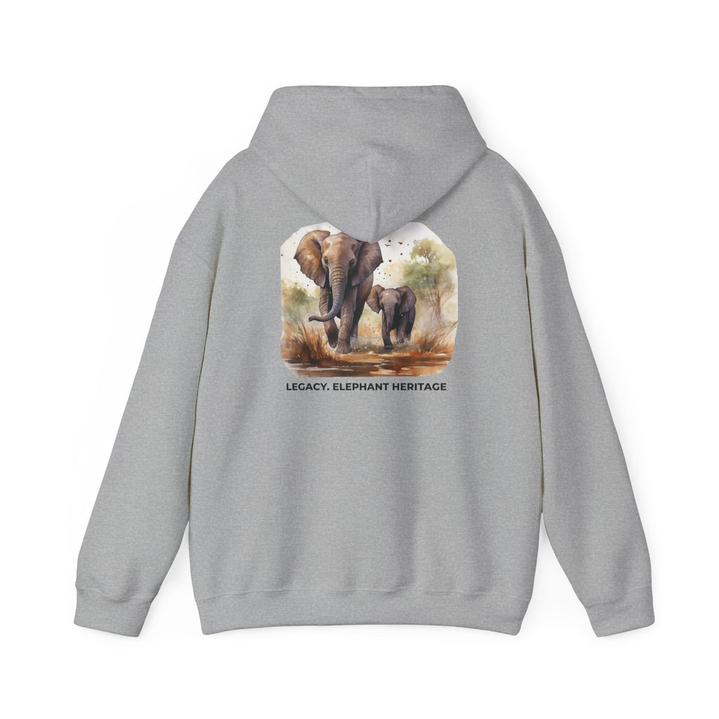 Elephant Heritage Hoodie — Wildlife Mom & Calf Graphic Sweatshirt