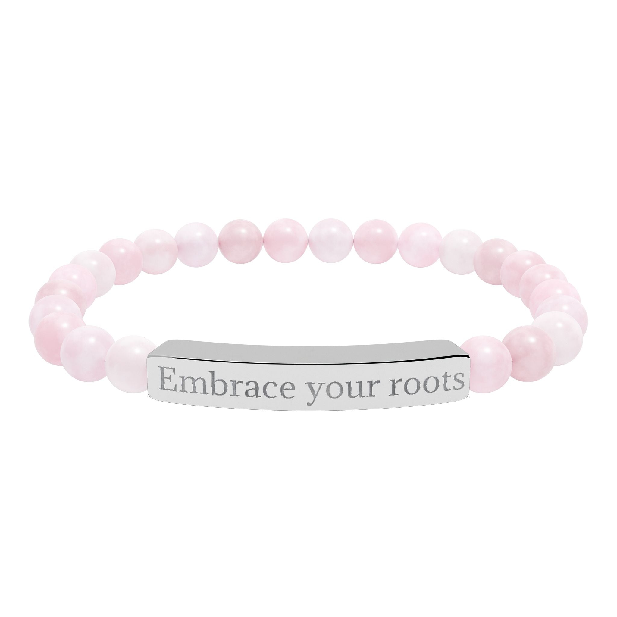 Engraved Natural Stone Stretch Bracelet — 'Embrace Your Roots' Beaded Bar Bracelet