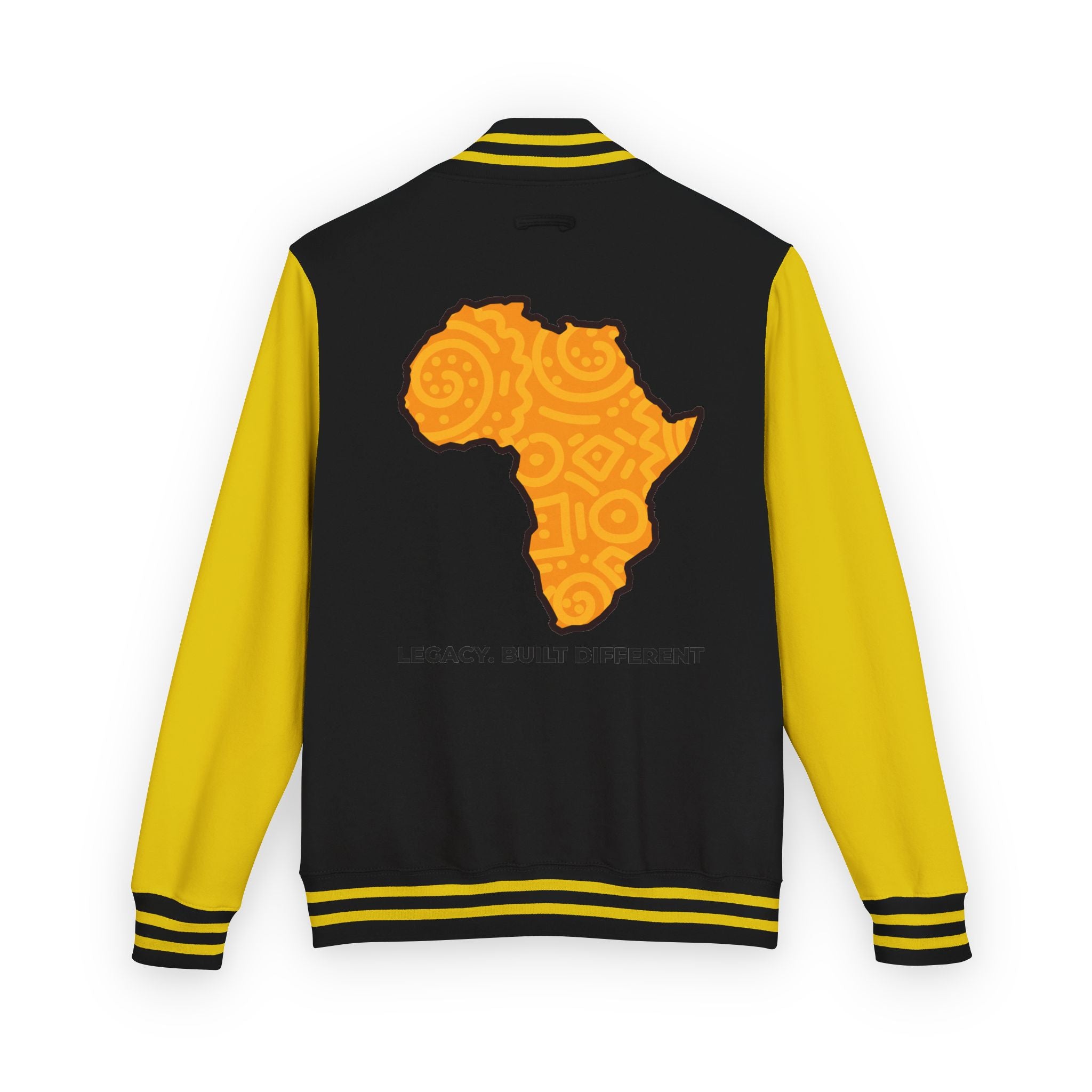 Africa Pattern Letterman Jacket — "Legacy. Built Different" Varsity Coat