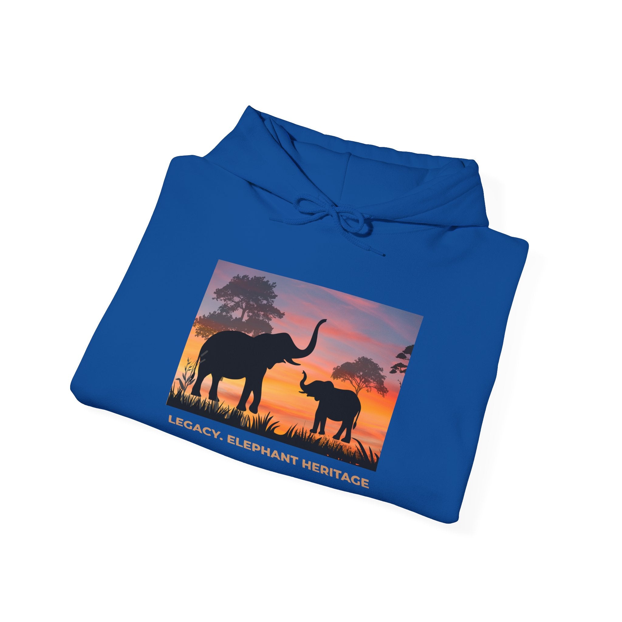 Elephant Sunset Hoodie — "Legacy, Elephant Heritage" Graphic Sweatshirt