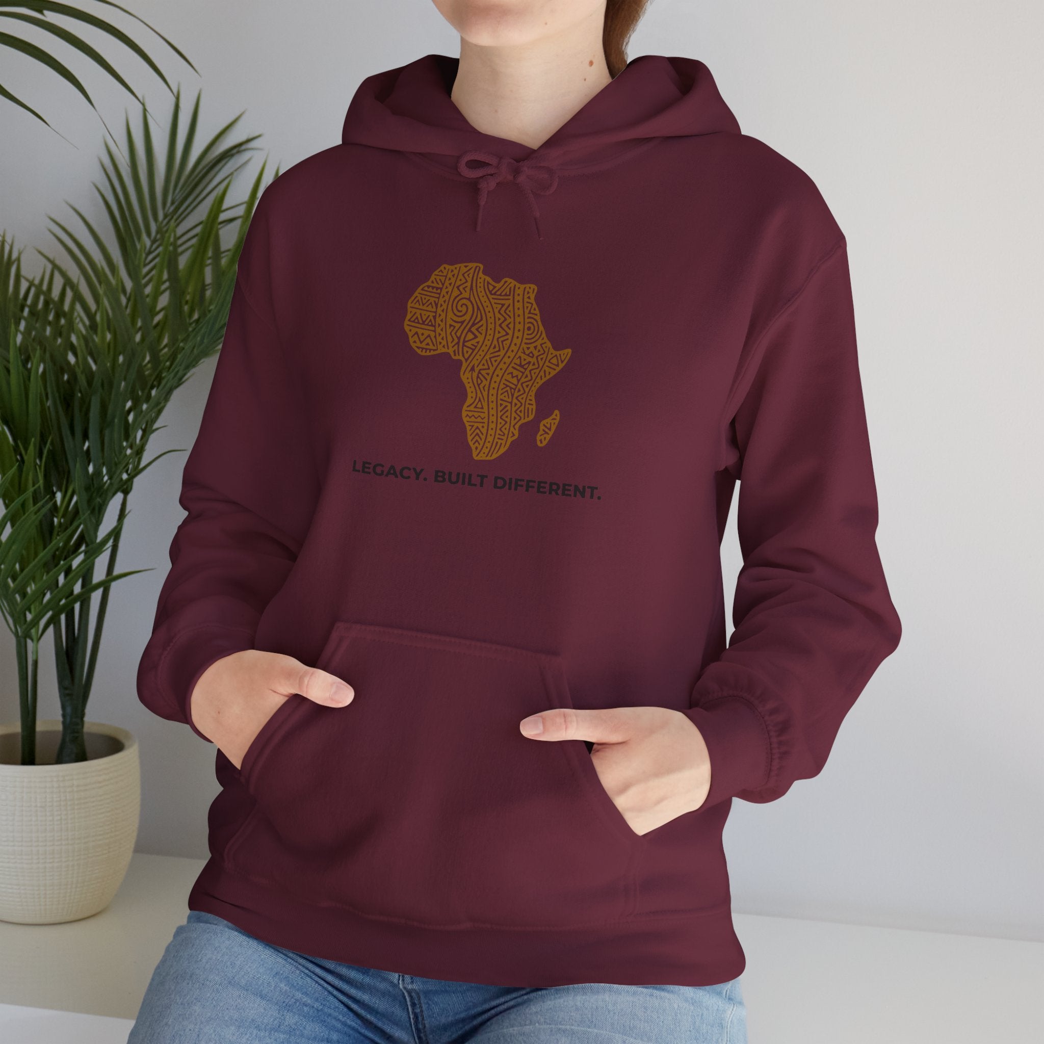 Africa Map Hoodie — 'Legacy. Built Different.' Cultural Pattern Pullover