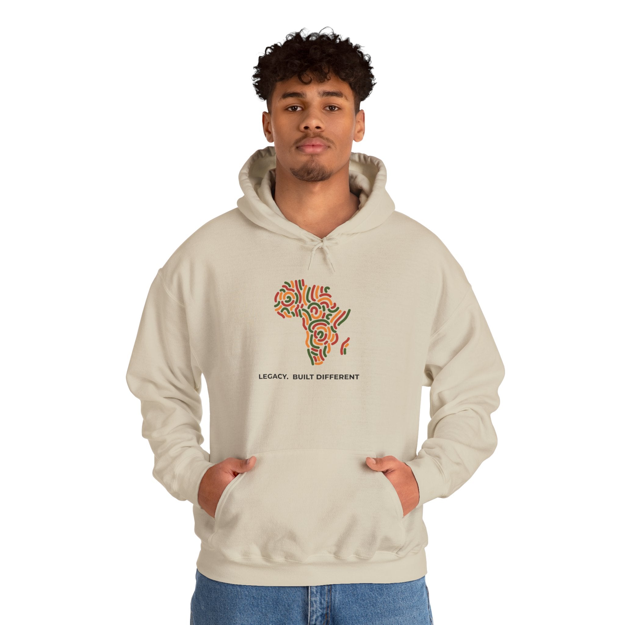 Africa Pattern Hoodie — "Legacy: Built Different" Graphic Sweatshirt