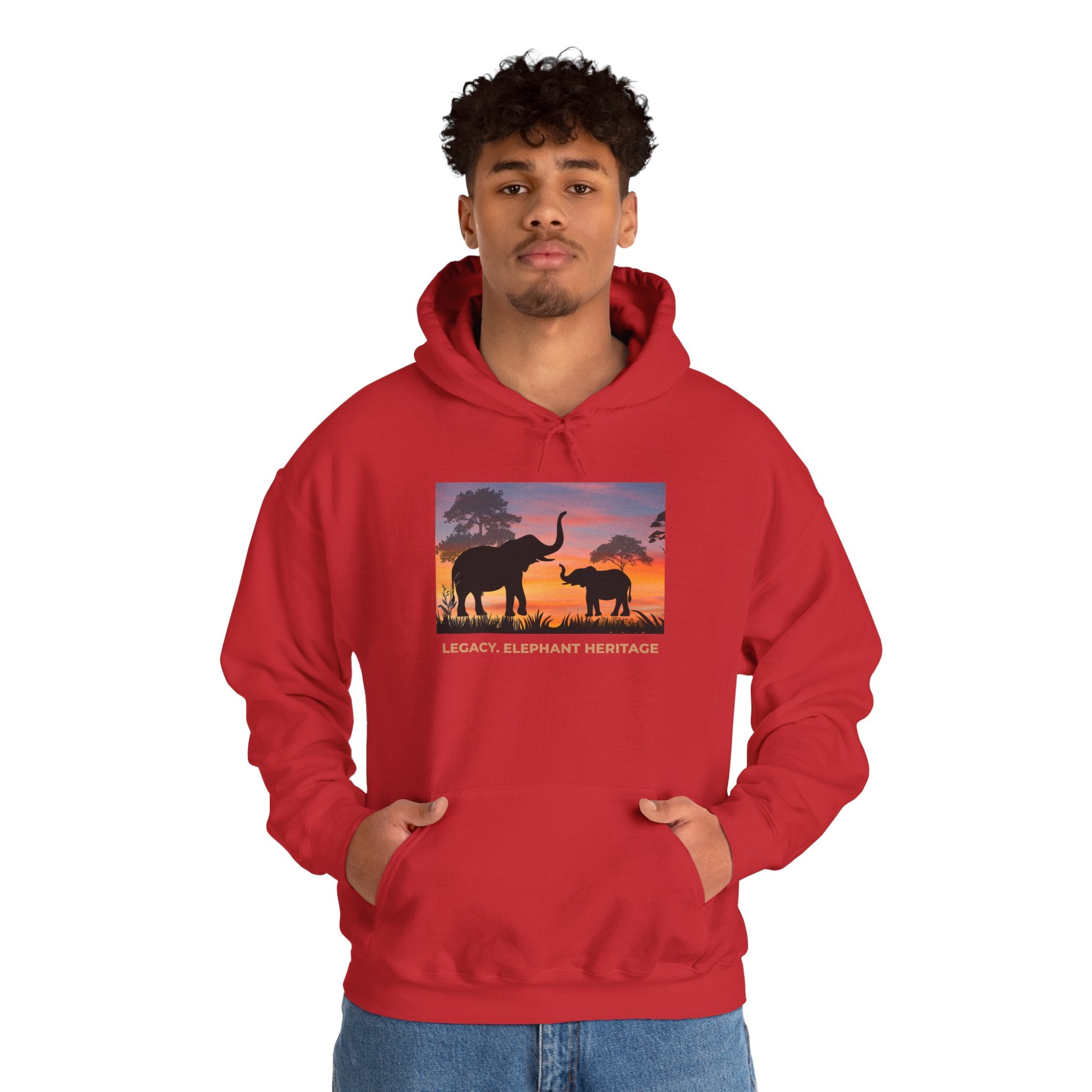 Elephant Heritage Hoodie — Sunset Silhouette "Legacy. Elephant Heritage"