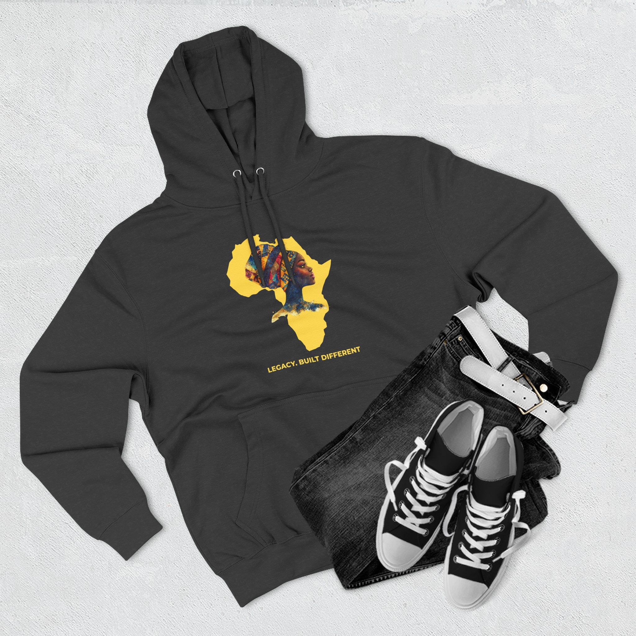 Hoodie — African Profile Art on Yellow Africa Silhouette (Legacy, Beauty, Empowerment)