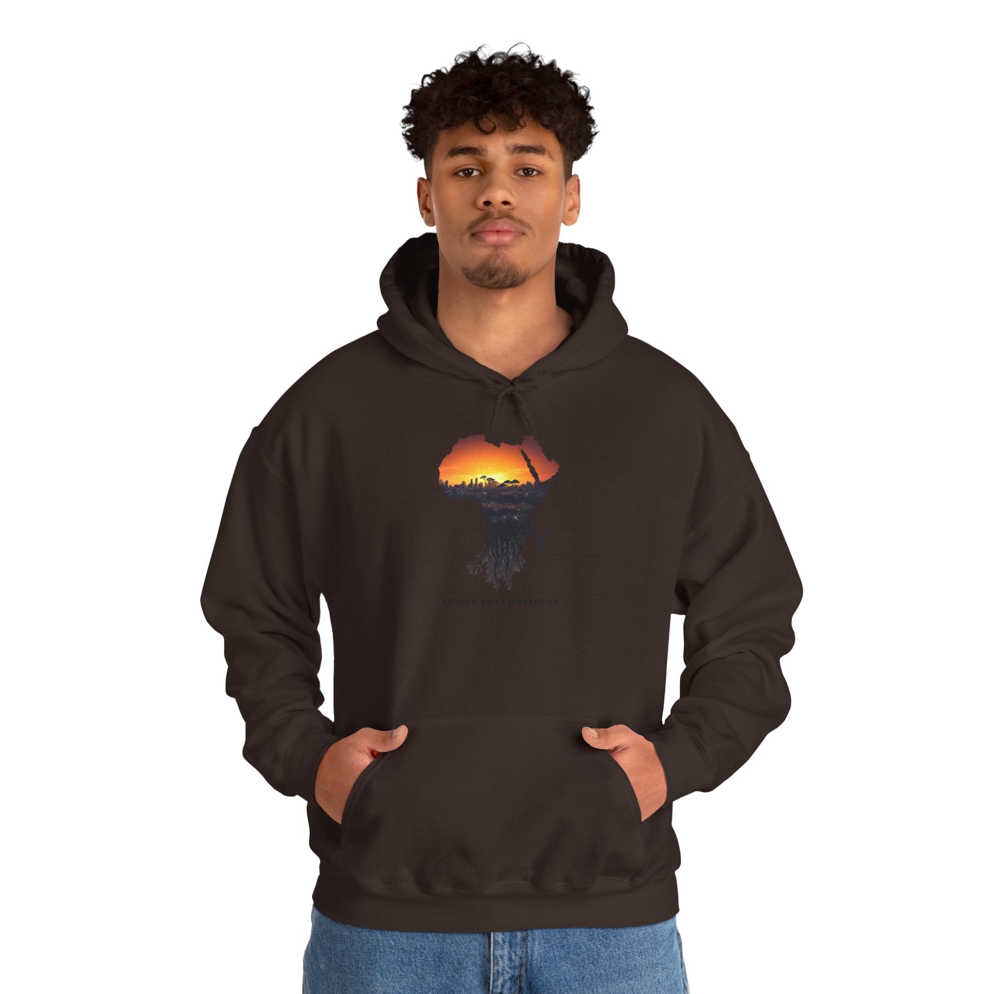 Africa Sunset Hoodie — "Legacy. Built Different." Graphic Pullover