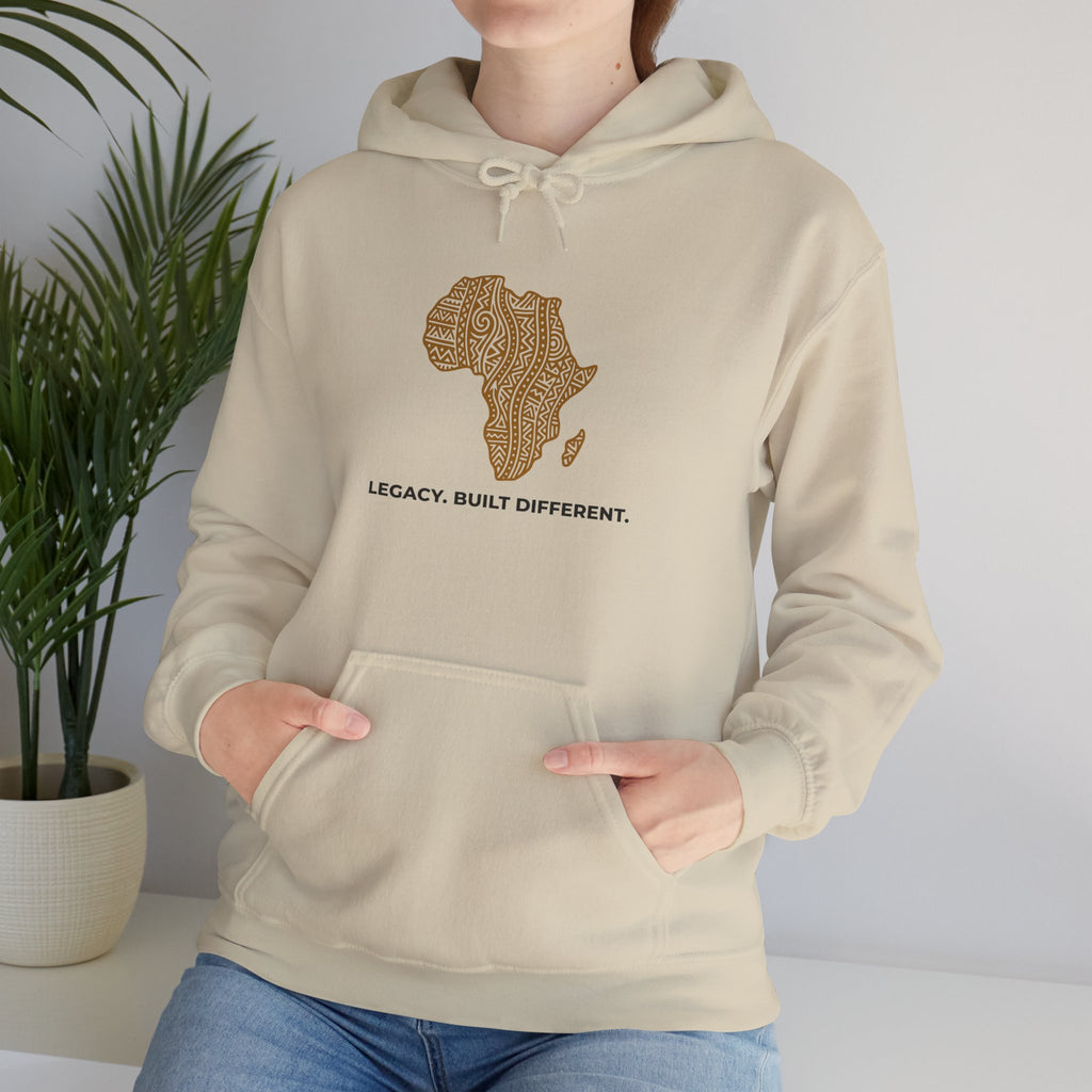 Africa Map Hoodie — 'Legacy. Built Different.' Cultural Pattern Pullover