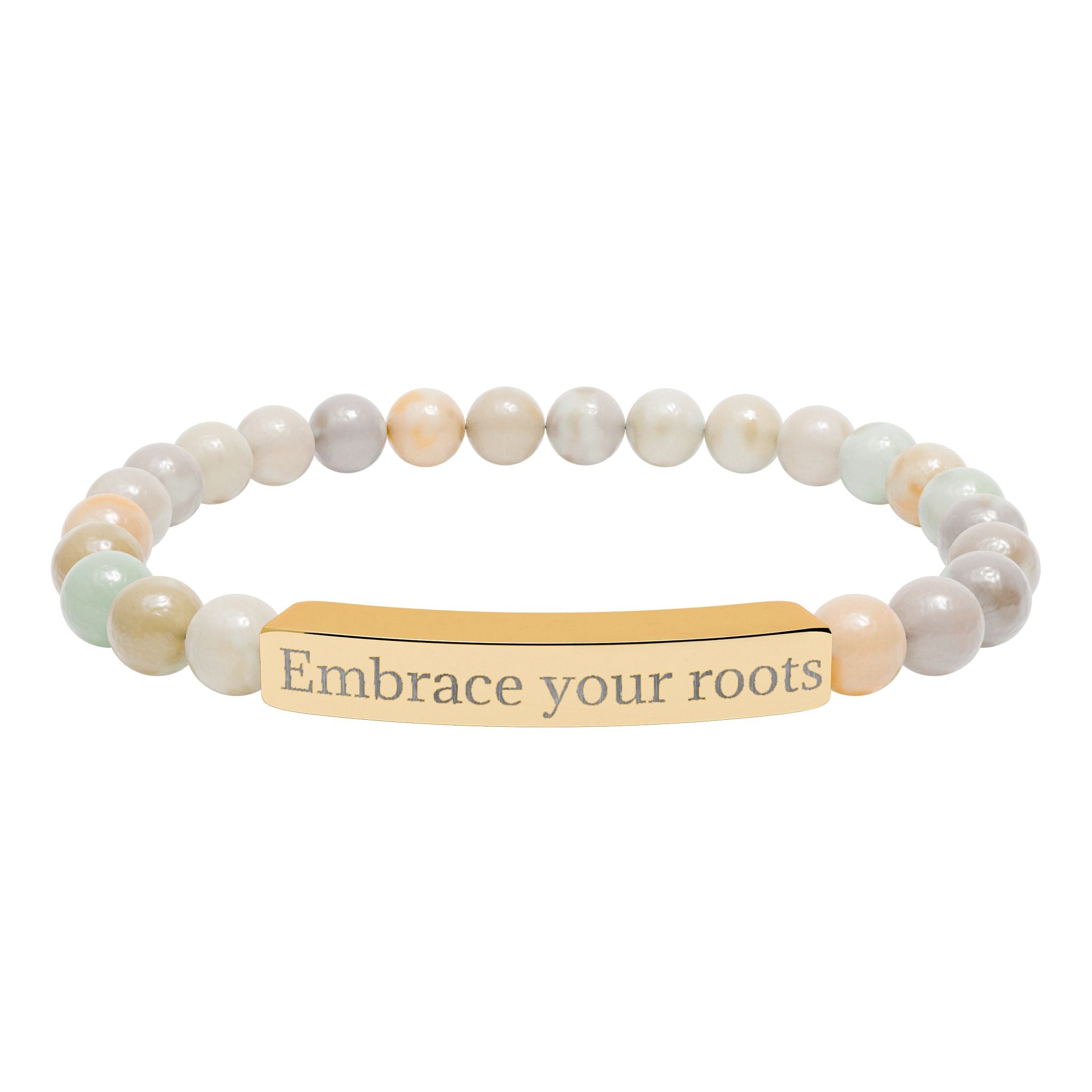 Engraved Natural Stone Stretch Bracelet — 'Embrace Your Roots' Beaded Bar Bracelet