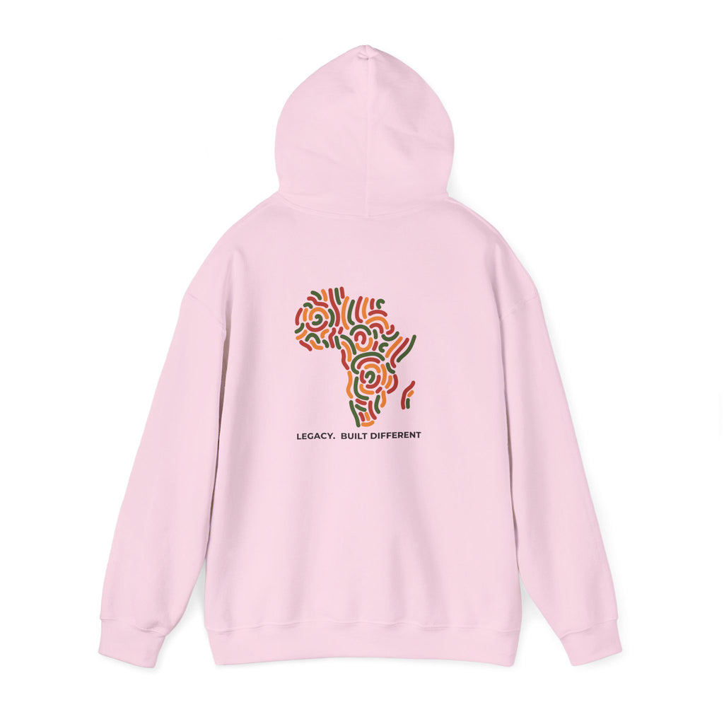 Africa Pattern Hoodie — "Legacy: Built Different" Graphic Sweatshirt