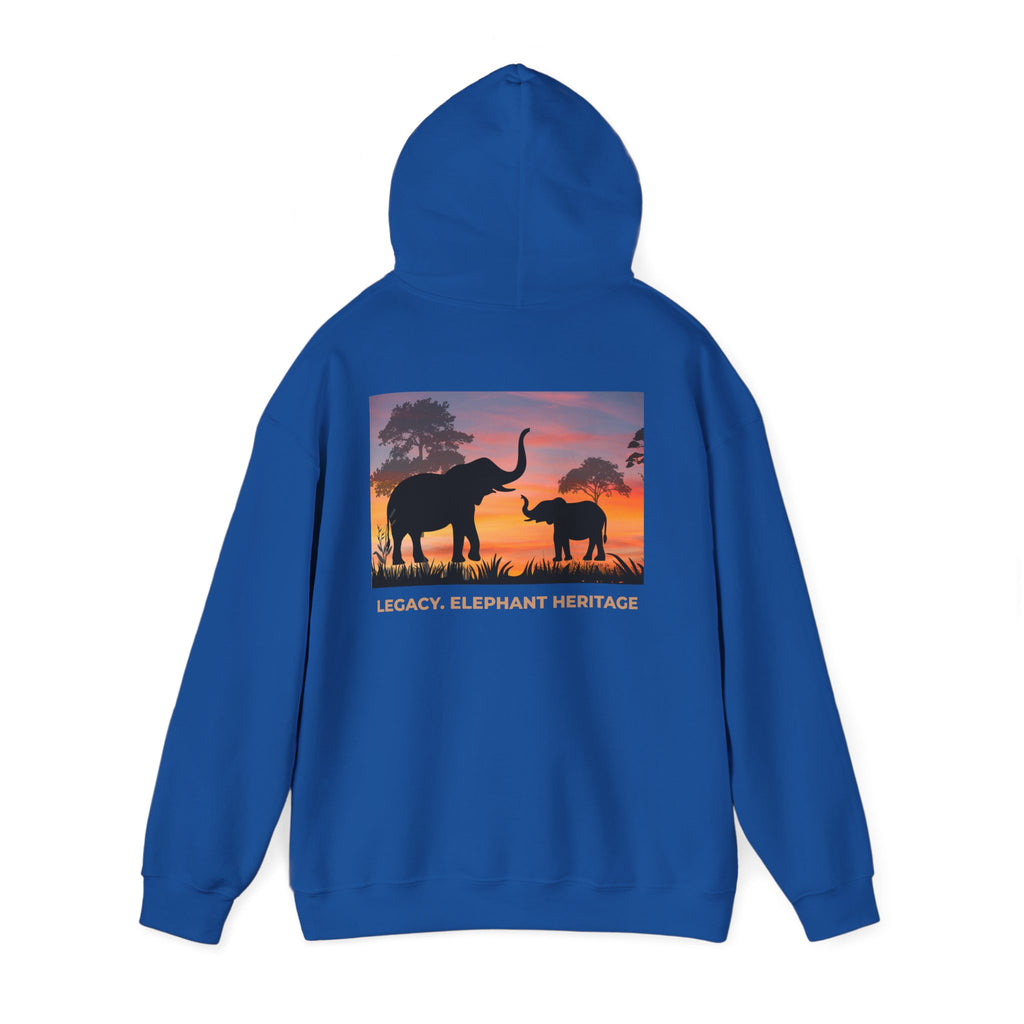 Elephant Heritage Hoodie — Sunset Silhouette "Legacy. Elephant Heritage"