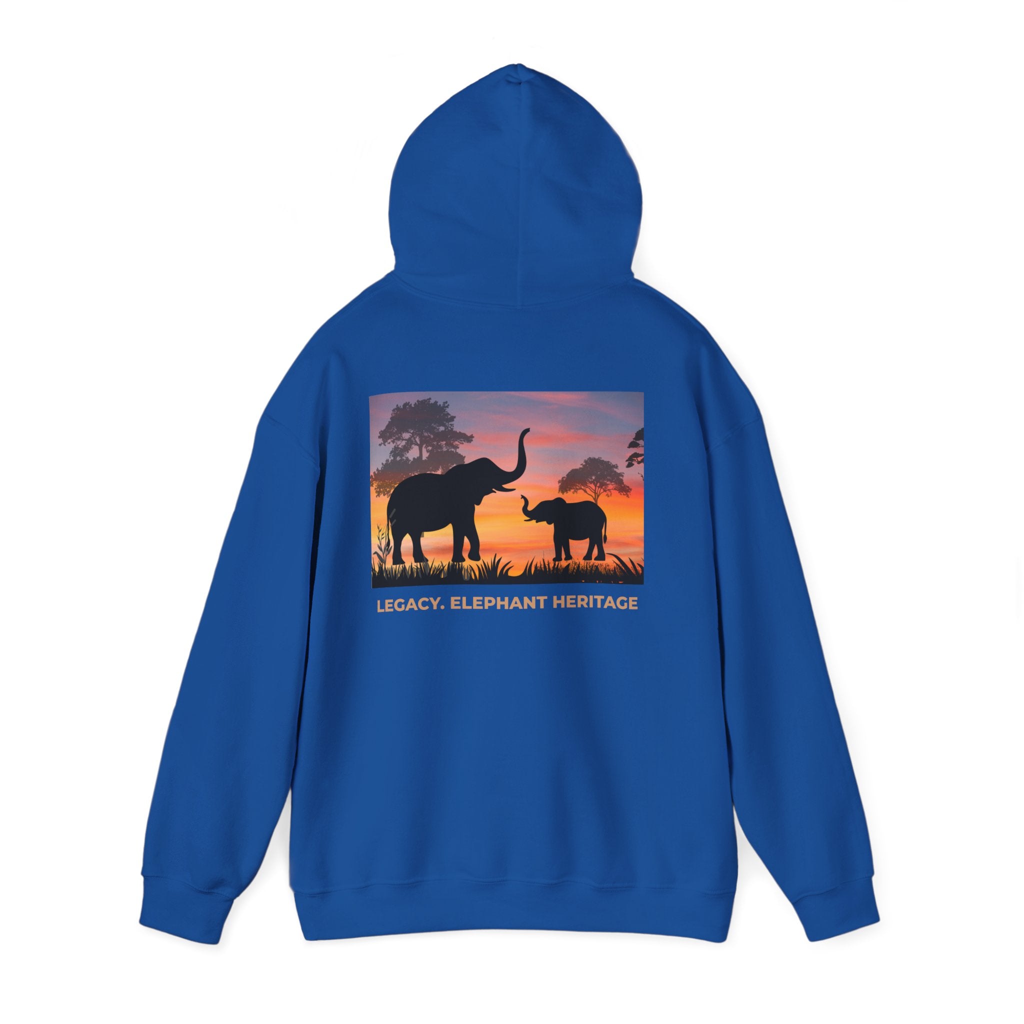 Elephant Heritage Hoodie — Sunset Silhouette "Legacy. Elephant Heritage"