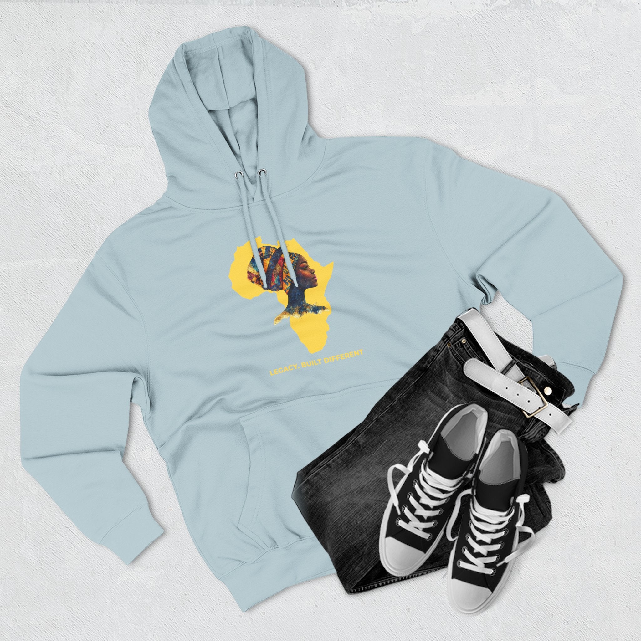 Hoodie — African Profile Art on Yellow Africa Silhouette (Legacy, Beauty, Empowerment)