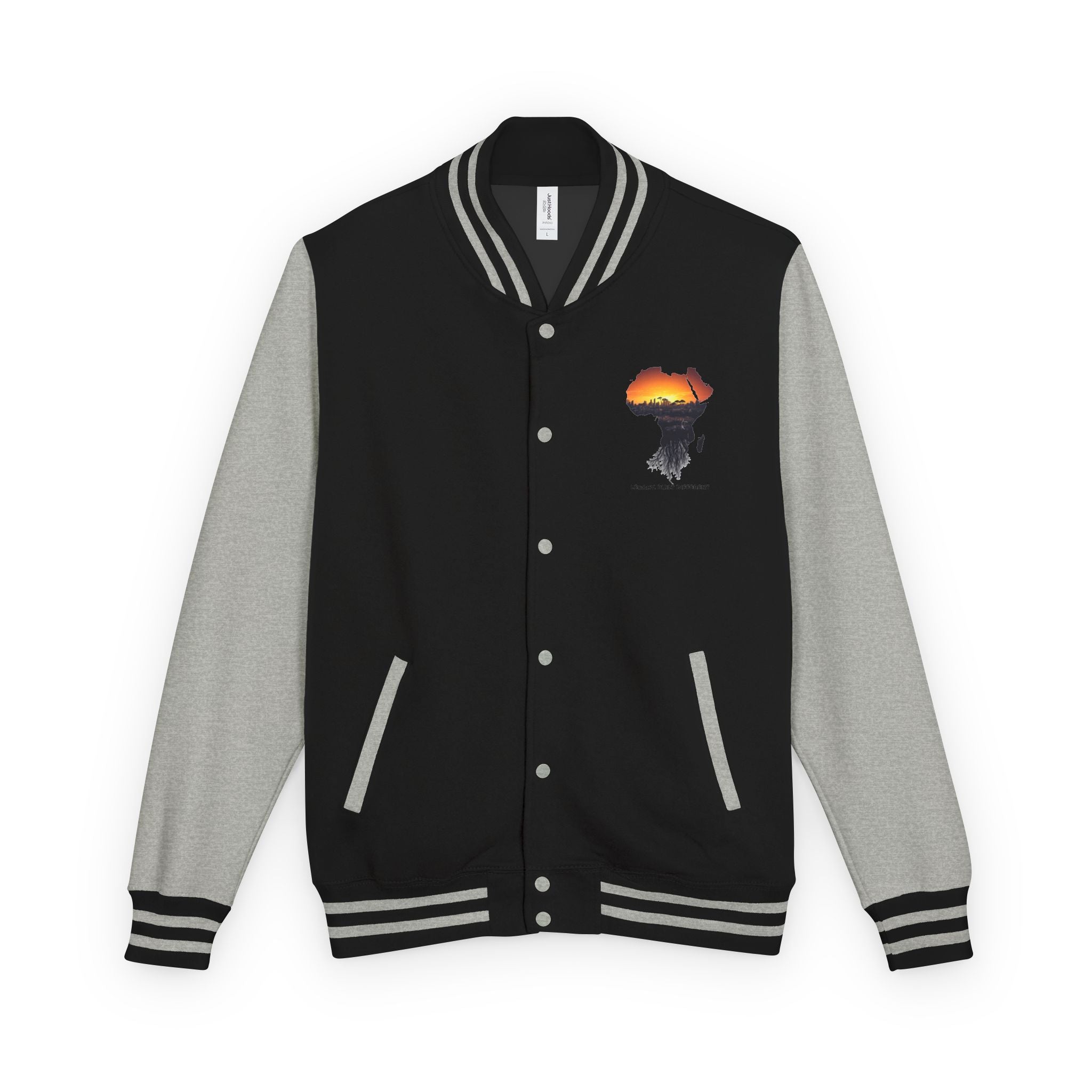 Letterman Jacket — Africa Sunset Map Design ("Legacy. Built Different.")