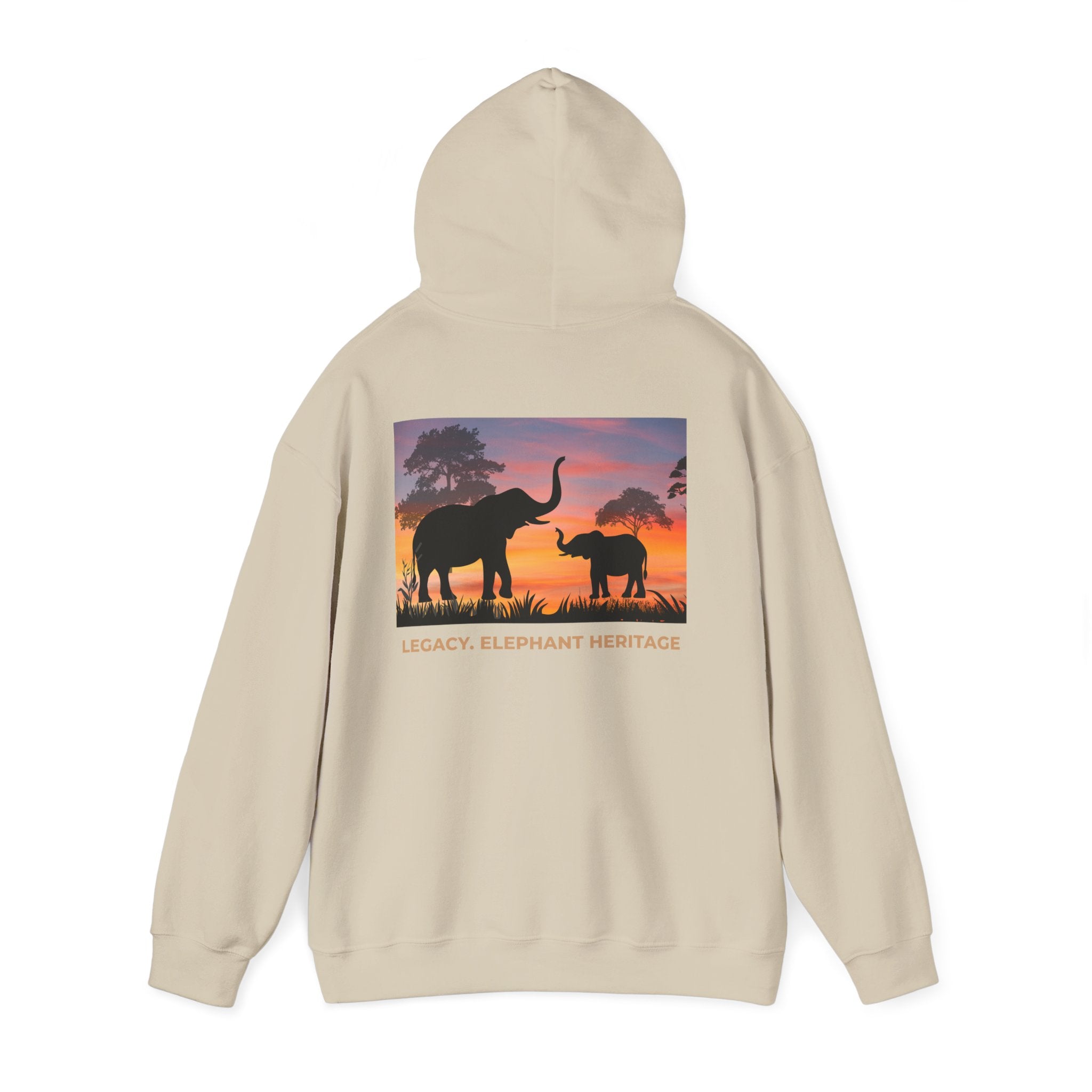 Elephant Heritage Hoodie — Sunset Silhouette "Legacy. Elephant Heritage"