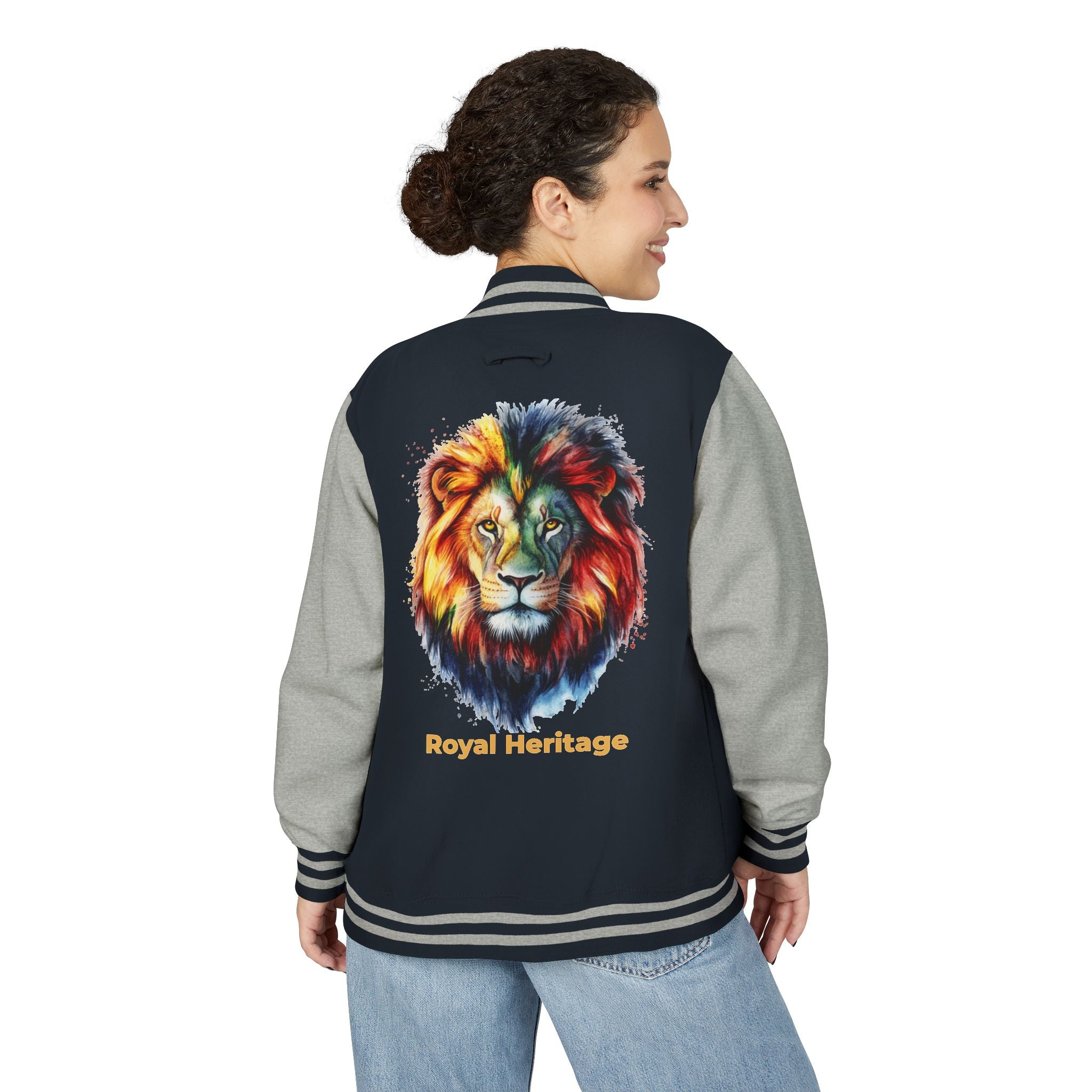 Lion Graphic Letterman Jacket — "Royal Heritage" Varsity Jacket