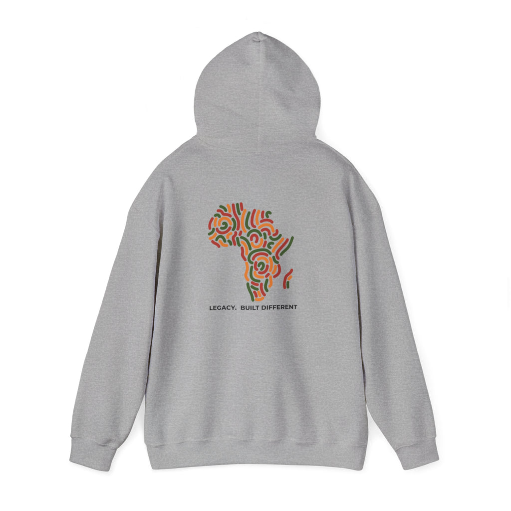 Africa Pattern Hoodie — "Legacy: Built Different" Graphic Sweatshirt