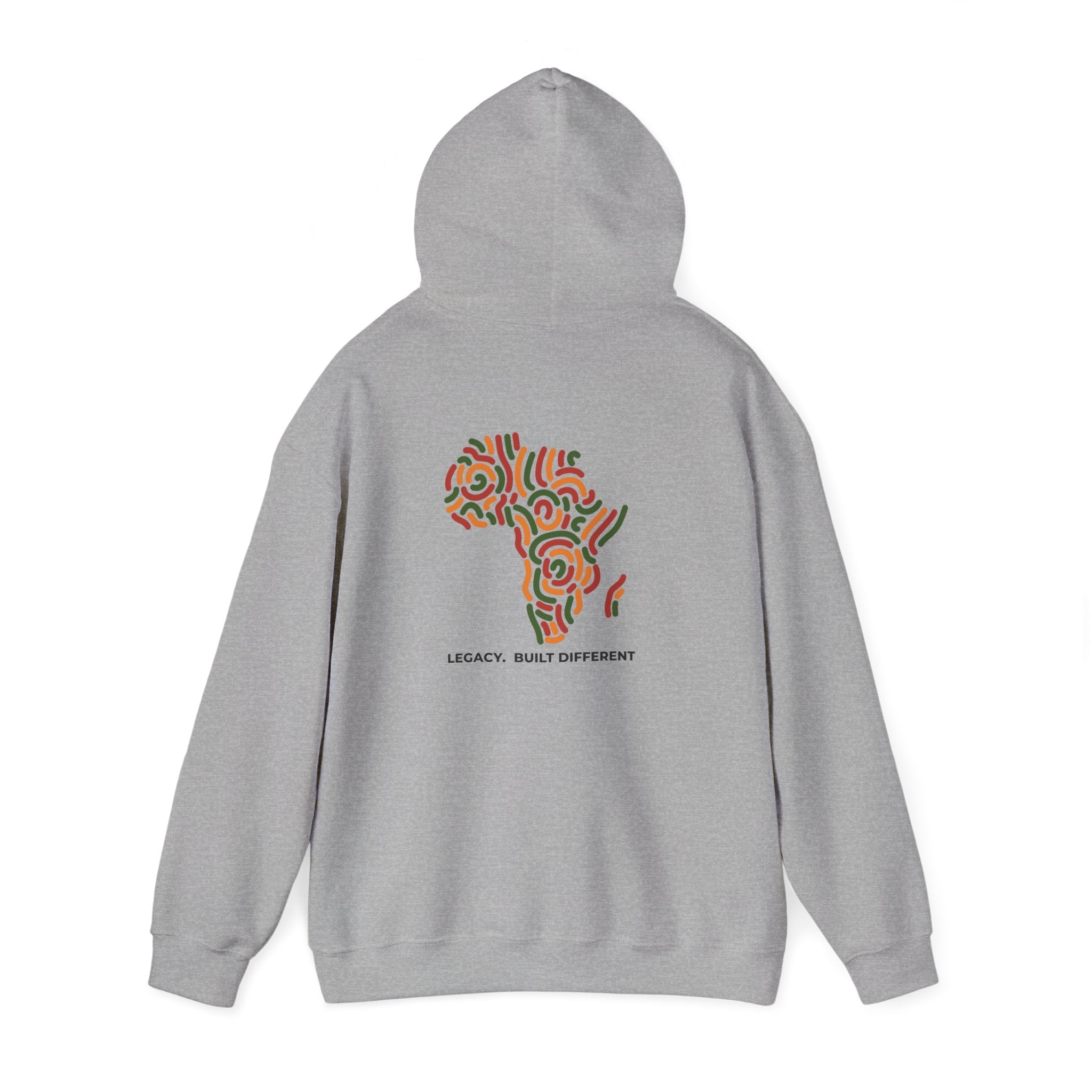 Africa Pattern Hoodie — "Legacy: Built Different" Graphic Sweatshirt