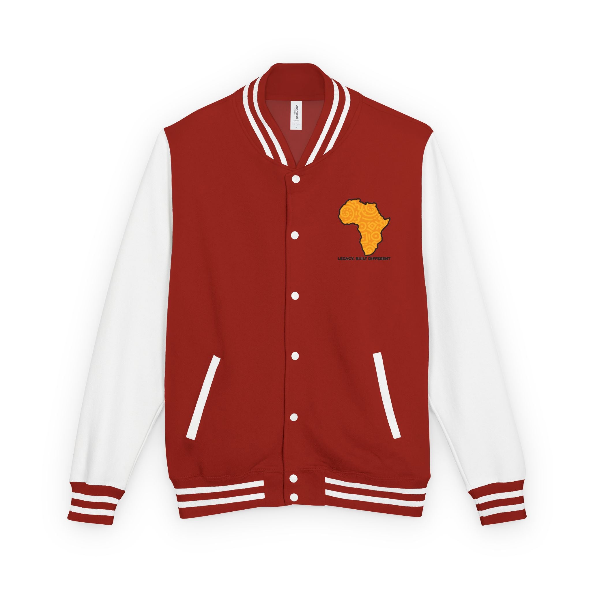 Africa Pattern Letterman Jacket — "Legacy. Built Different" Varsity Coat