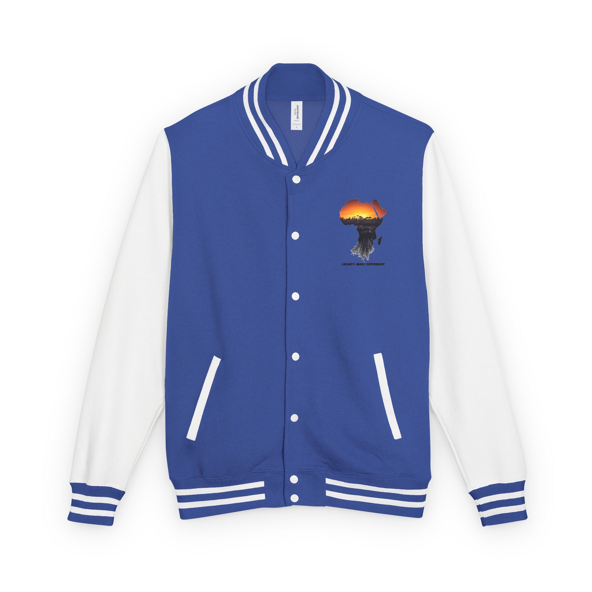 Letterman Jacket — Africa Sunset Map Design ("Legacy. Built Different.")