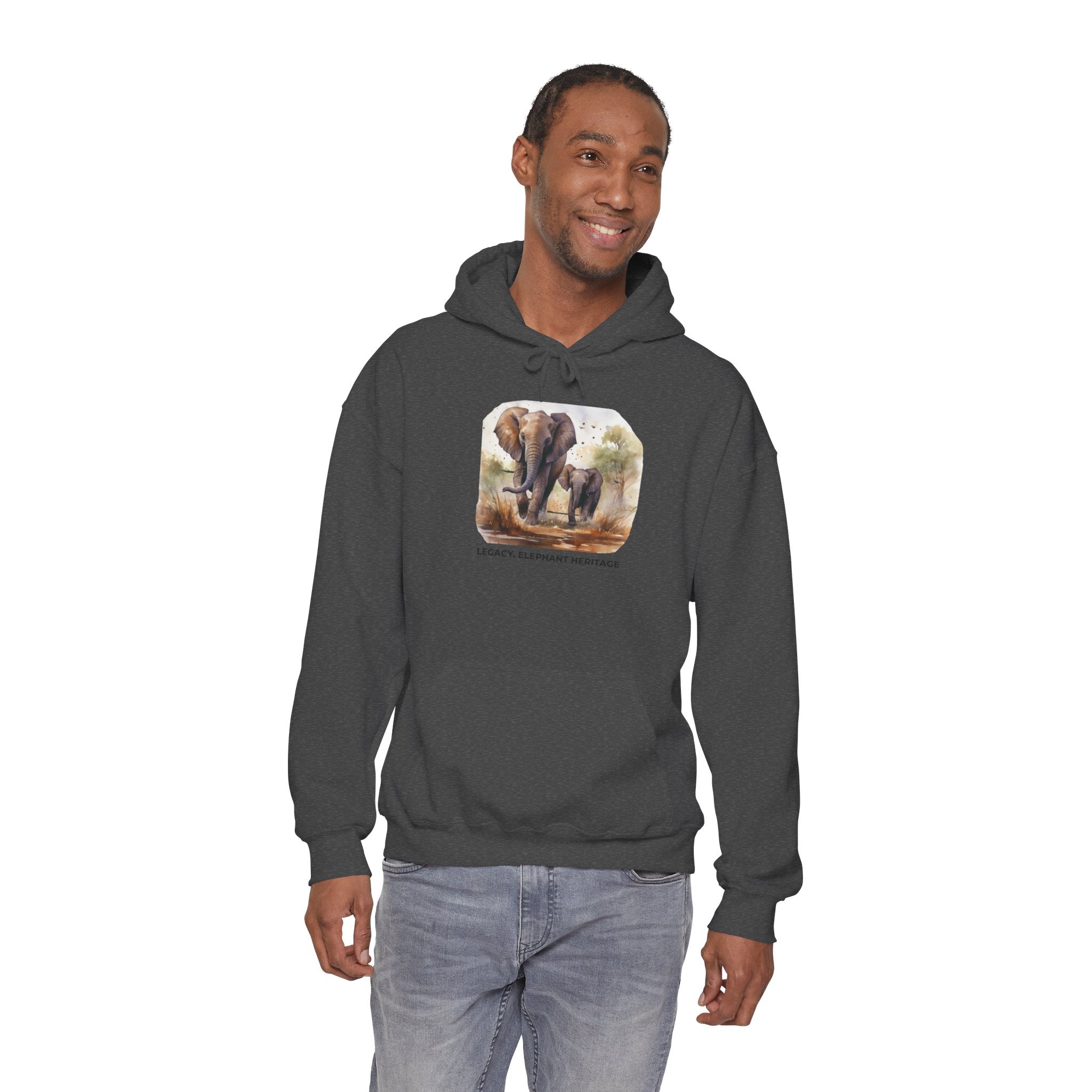 Elephant Heritage Hoodie — Wildlife Mom & Calf Graphic Sweatshirt