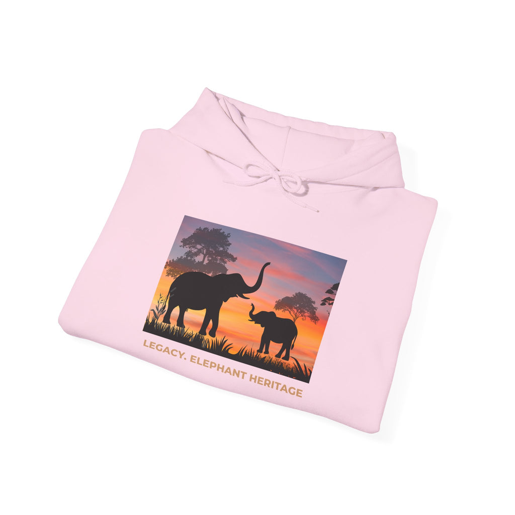 Elephant Heritage Hoodie — Sunset Silhouette "Legacy. Elephant Heritage"