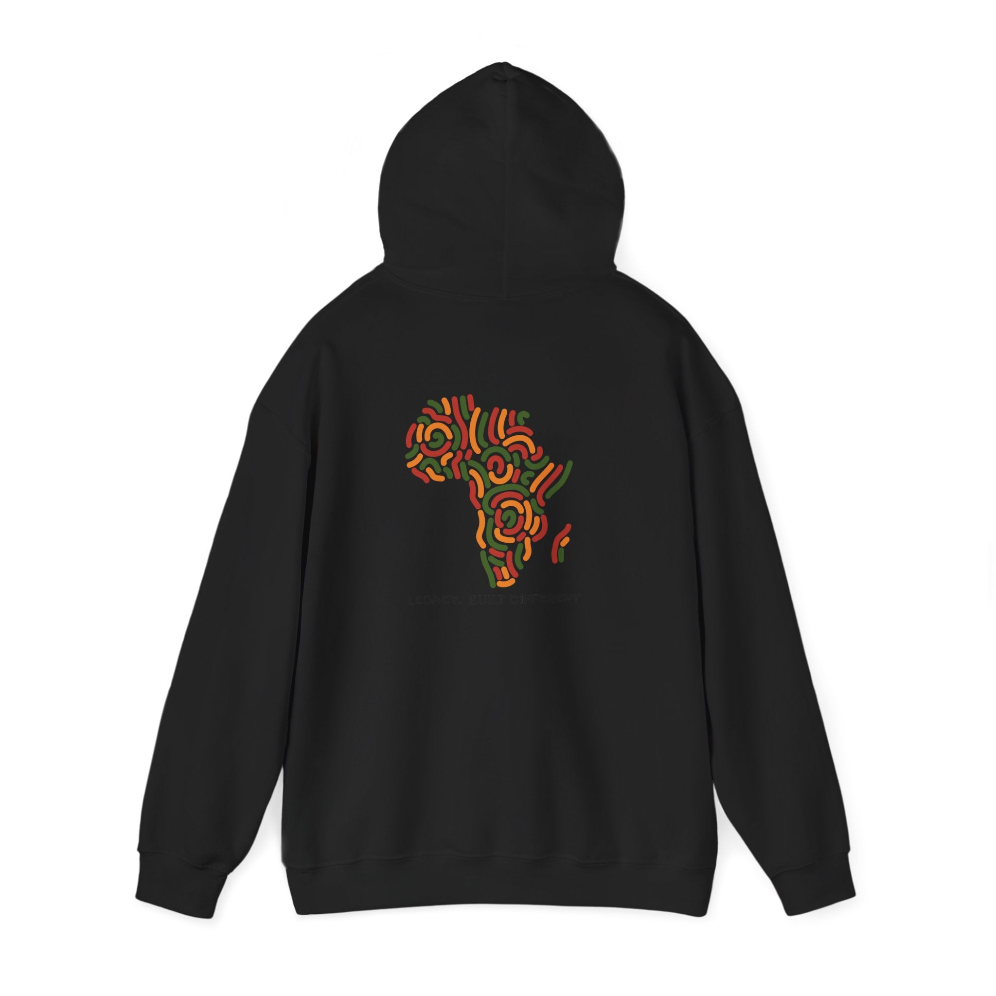 Africa Pattern Hoodie — "Legacy: Built Different" Graphic Sweatshirt