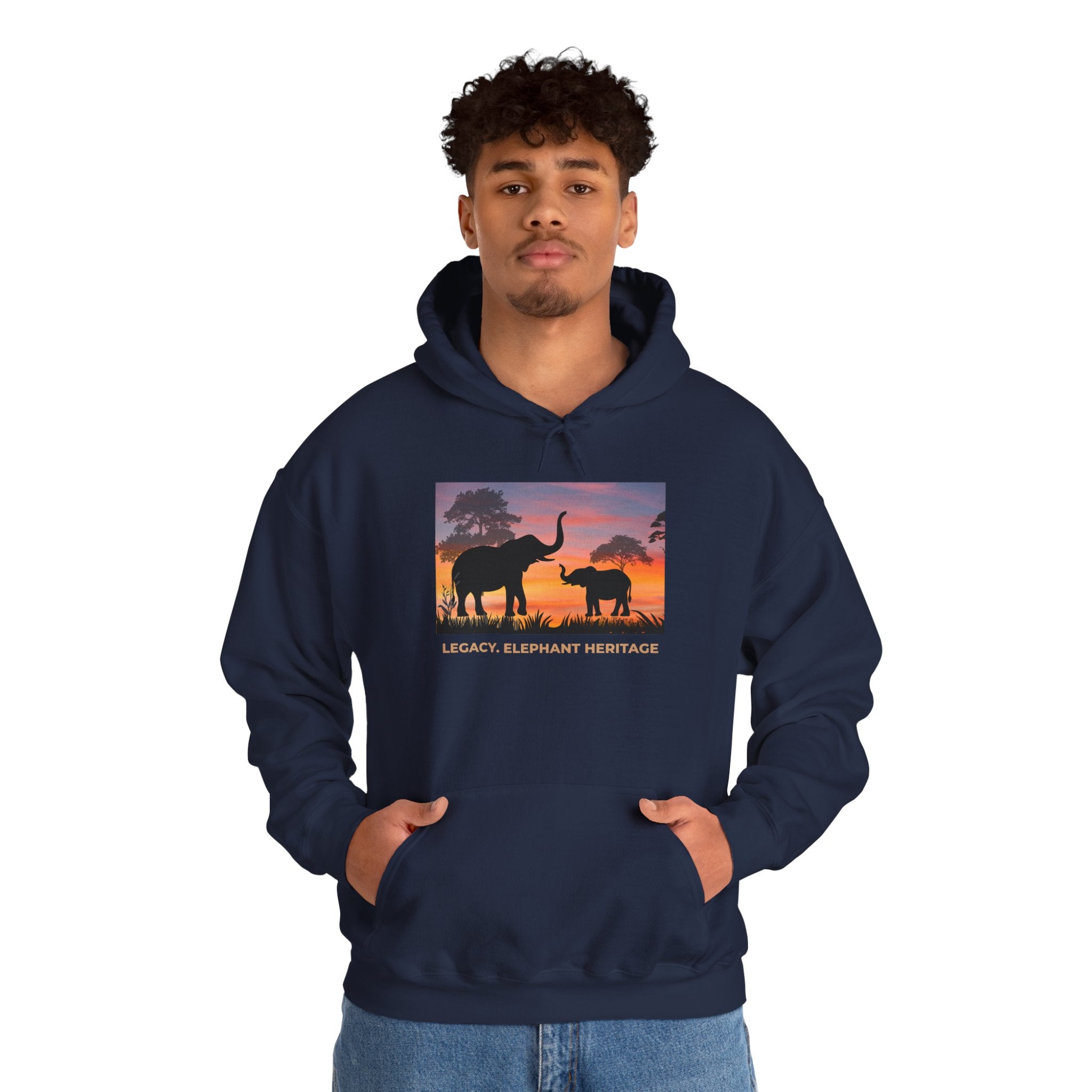 Elephant Heritage Hoodie — Sunset Silhouette "Legacy. Elephant Heritage"