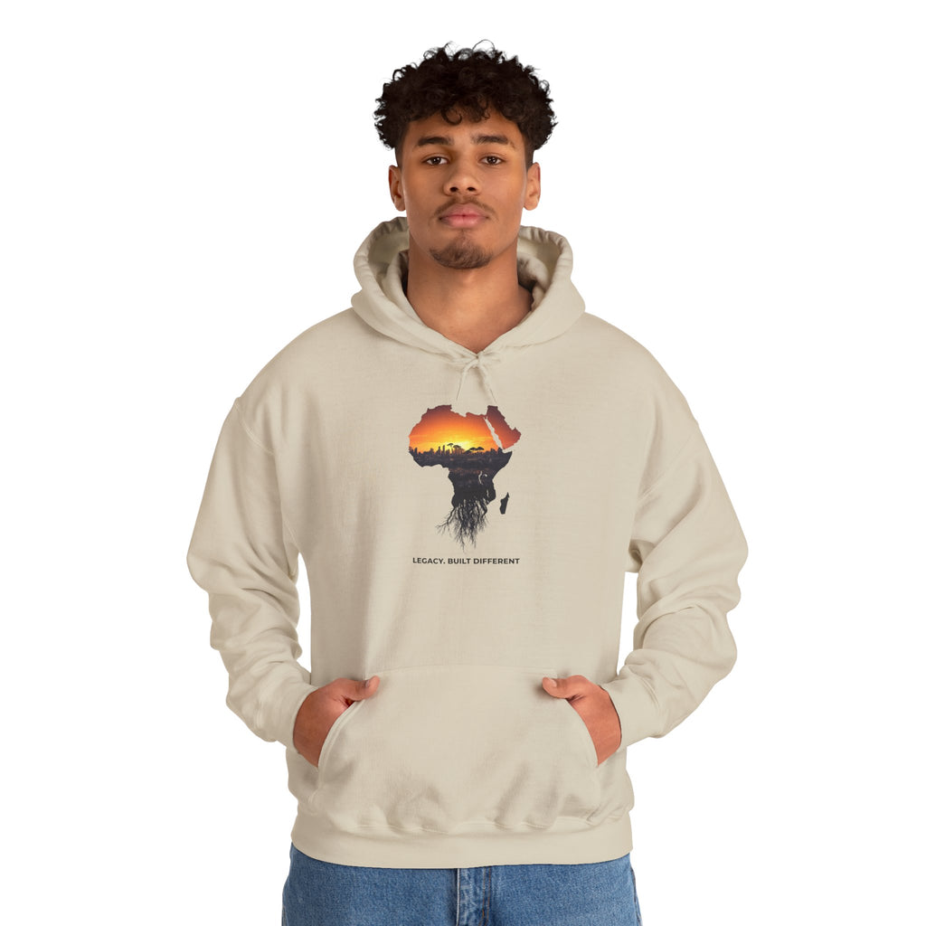 Africa Sunset Hoodie — "Legacy. Built Different." Graphic Pullover