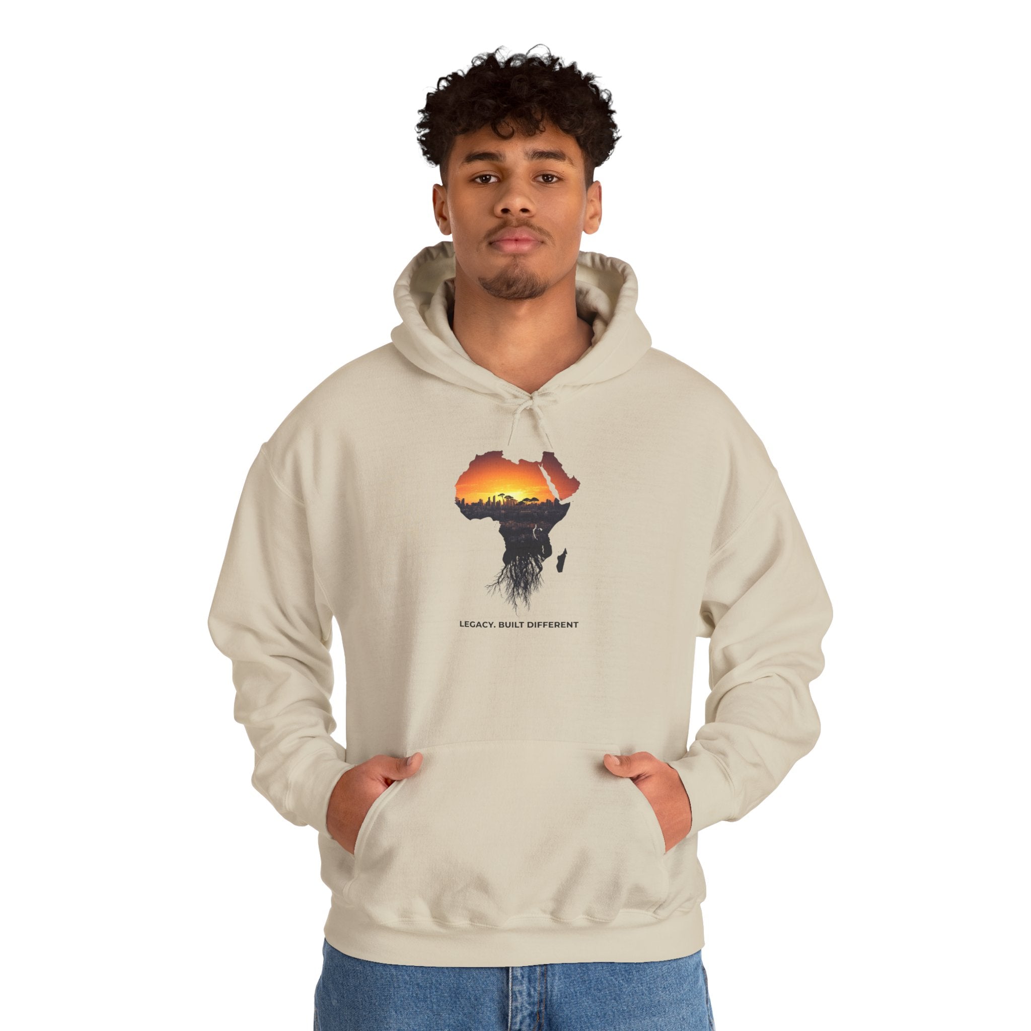 Africa Sunset Hoodie — "Legacy. Built Different." Graphic Pullover