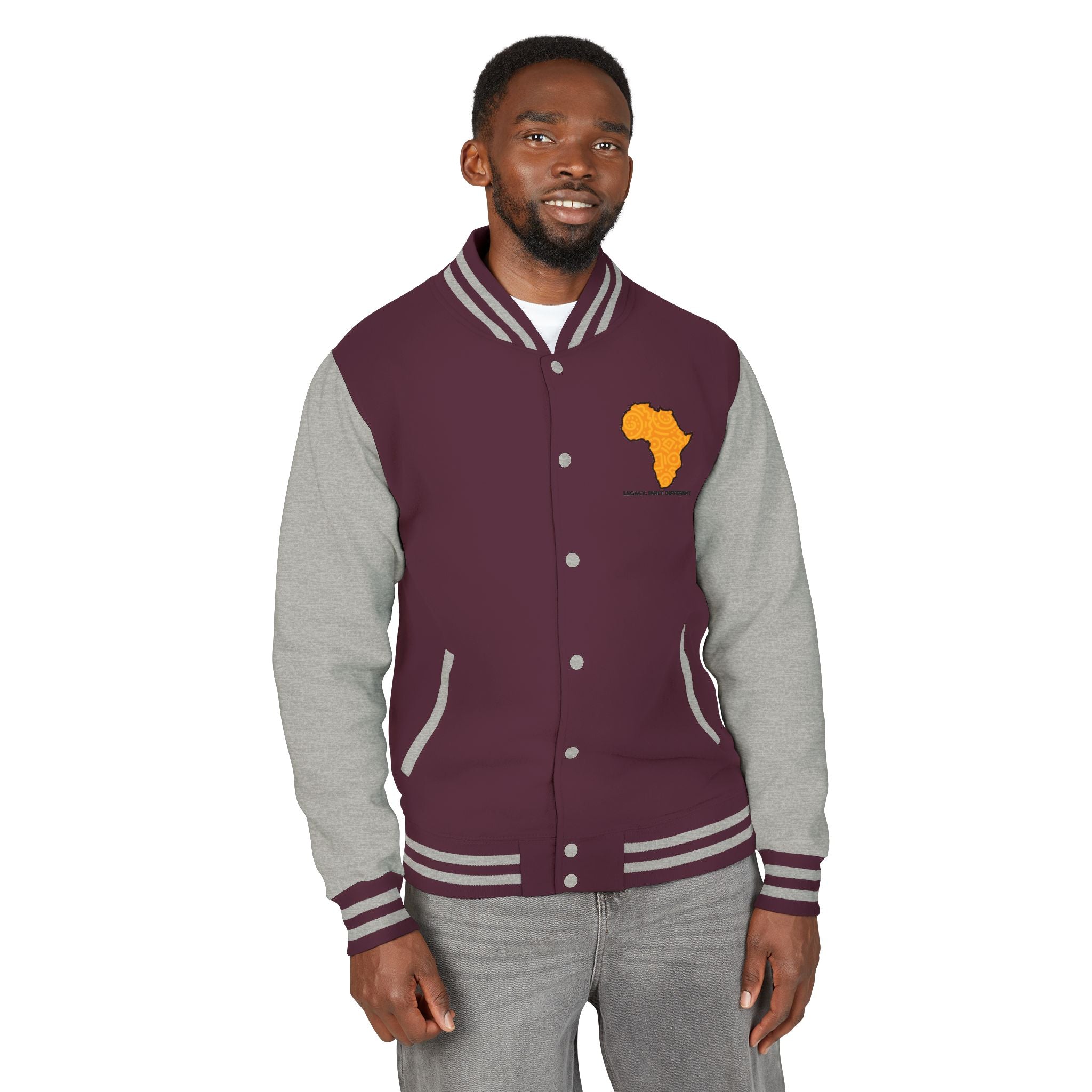 Africa Pattern Letterman Jacket — "Legacy. Built Different" Varsity Coat
