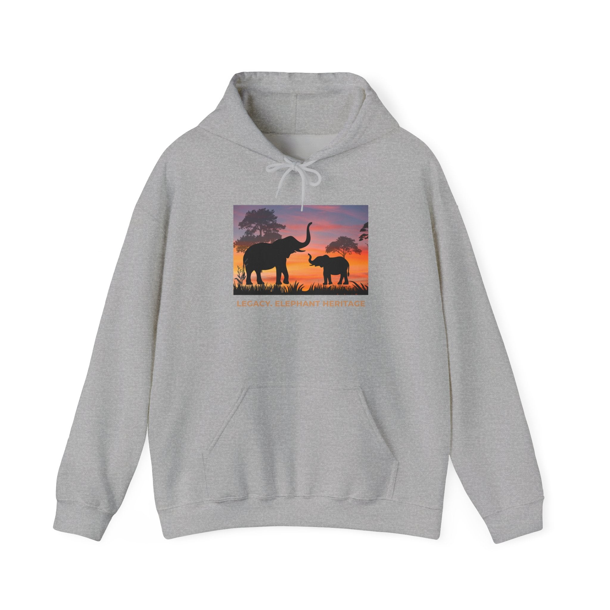 Elephant Heritage Hoodie — Sunset Silhouette "Legacy. Elephant Heritage"