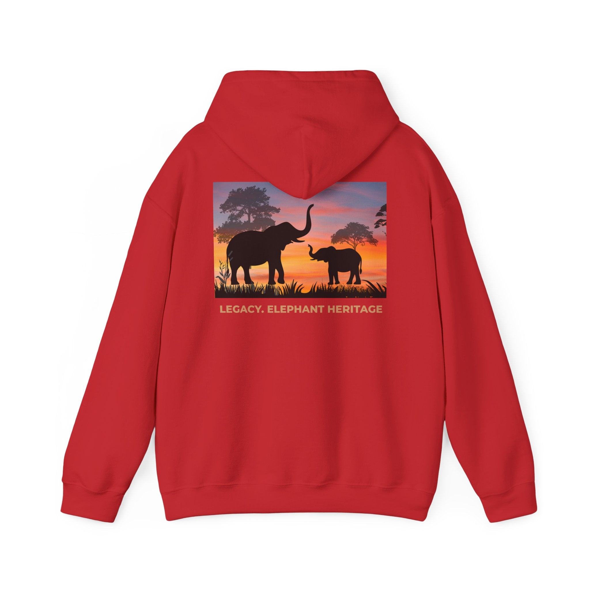 Elephant Heritage Hoodie — Sunset Silhouette "Legacy. Elephant Heritage"